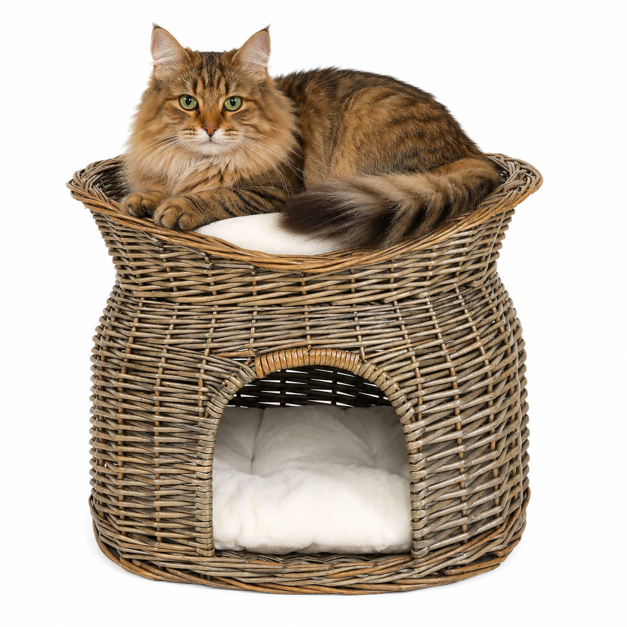 Corbeille osier chats grotte chats avec coussin couleurs différentes 55x39x43 cm