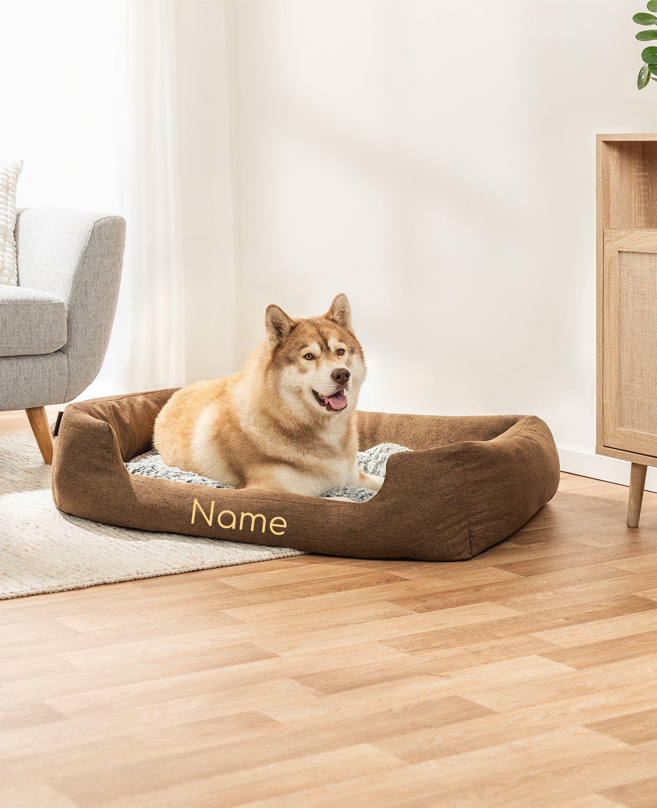 Lit pour animaux de compagnie avec oreiller câlin, personnalisé