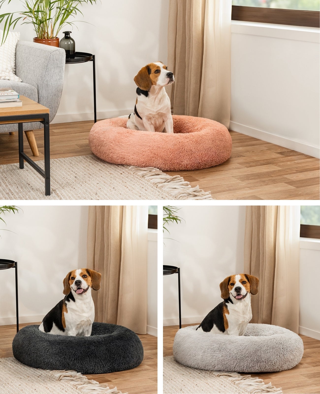 Lit rond pour chien en forme de beignet en peluche