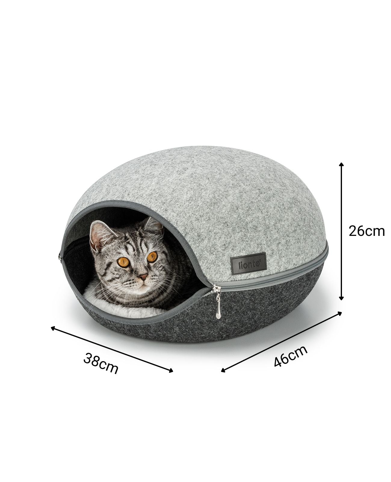 lionto Maison de chat en feutre Lit pour chat avec zip et coussin, 46x38x24 cm