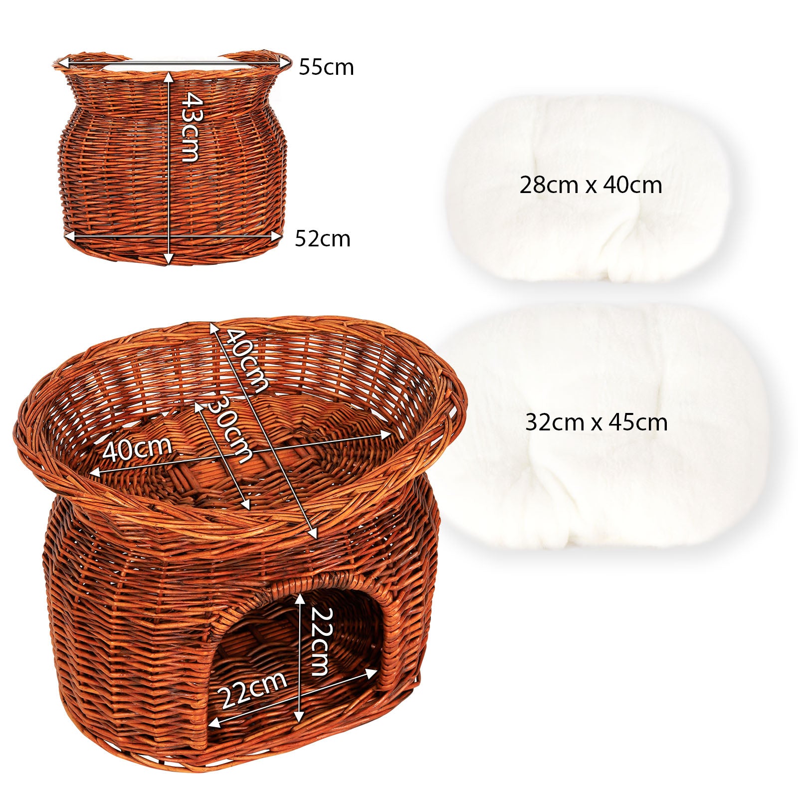 Corbeille osier chats grotte chats avec coussin couleurs différentes 55x39x43 cm