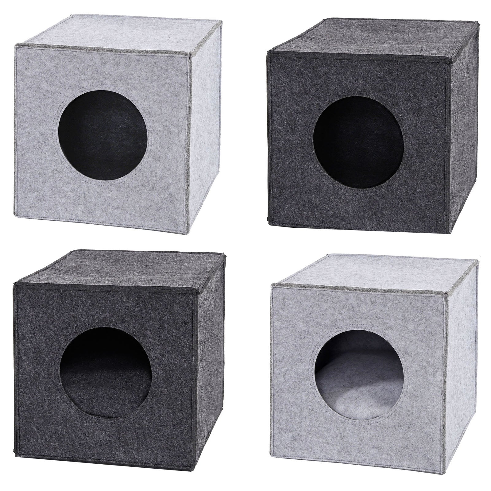 Katzenhöhle aus Filz mit und ohne Kissen in grau und dunkelgrau