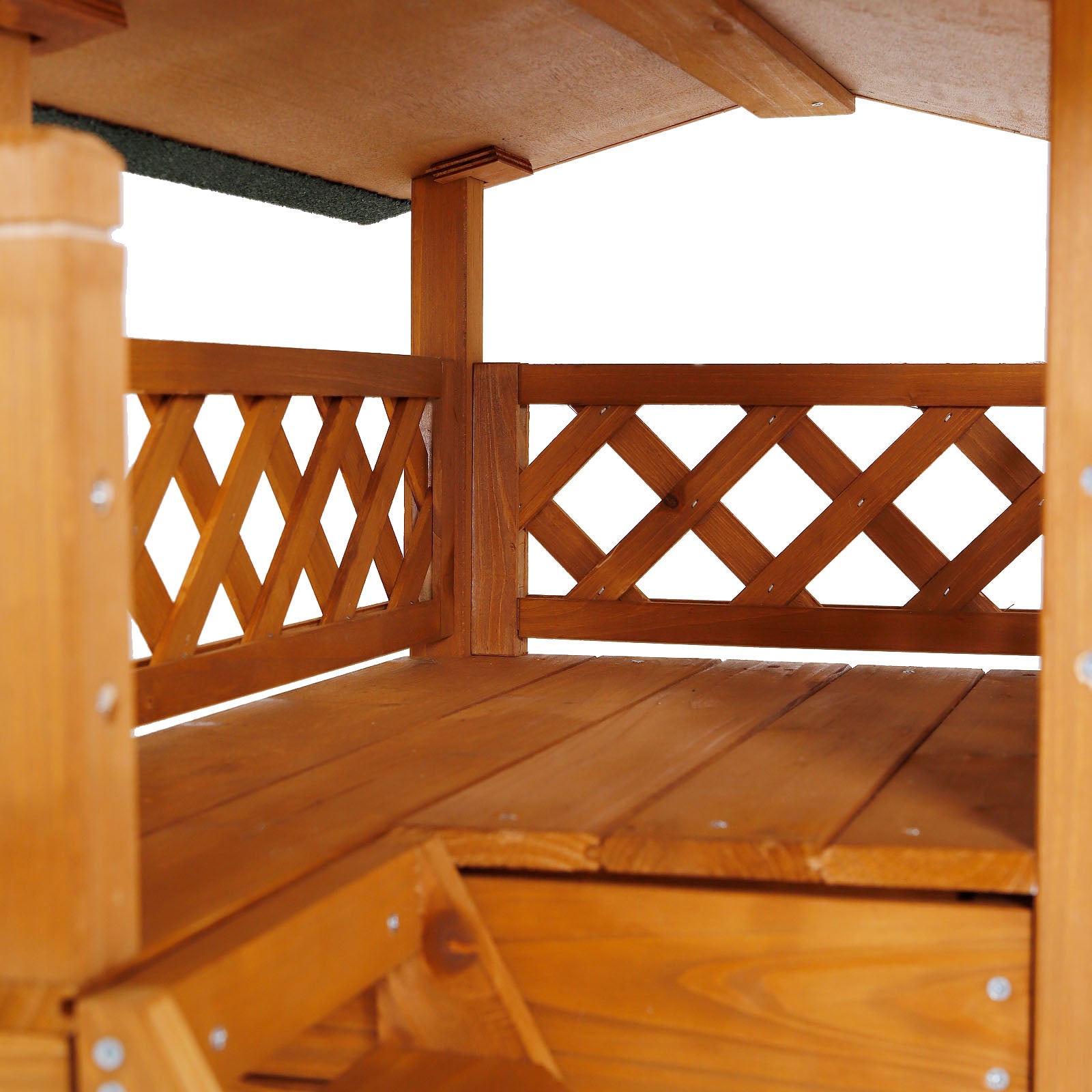 Maison pour chat en bois avec terrasse et escalier