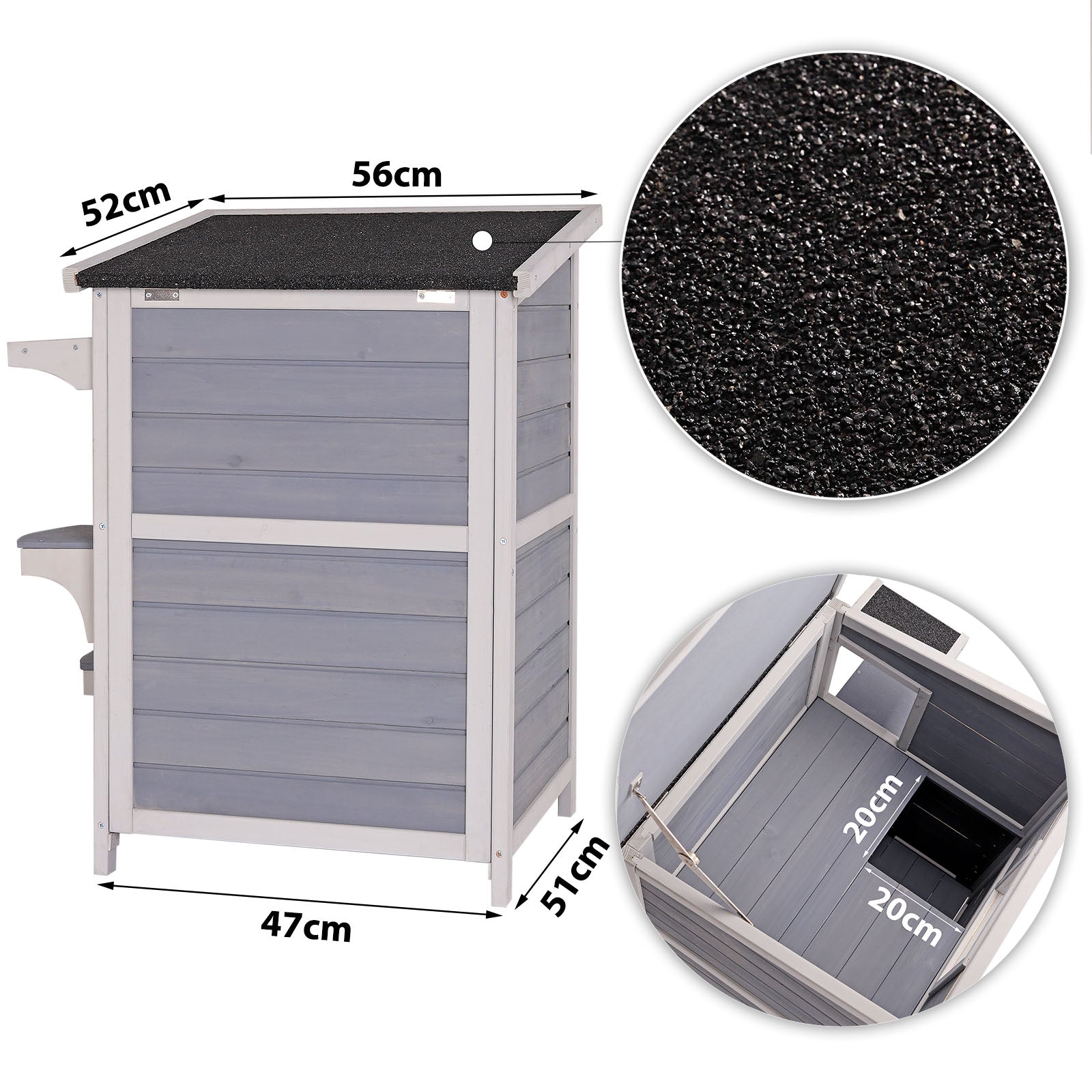 Innenraum des Katzenhauses mit Öffnung zur unteren Etage mit allen Angaben der Maße