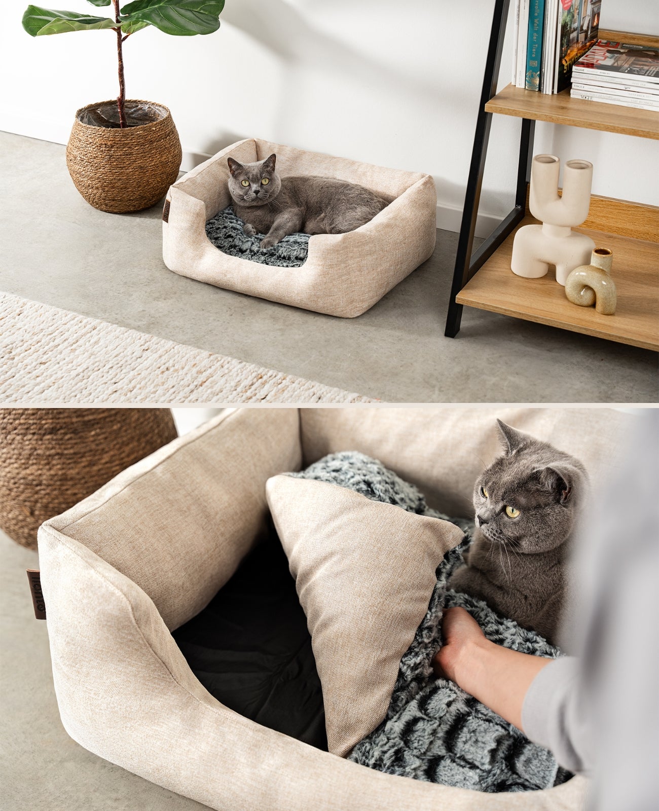 lionto Lit confortable pour chien, Canapé en tissu chinée