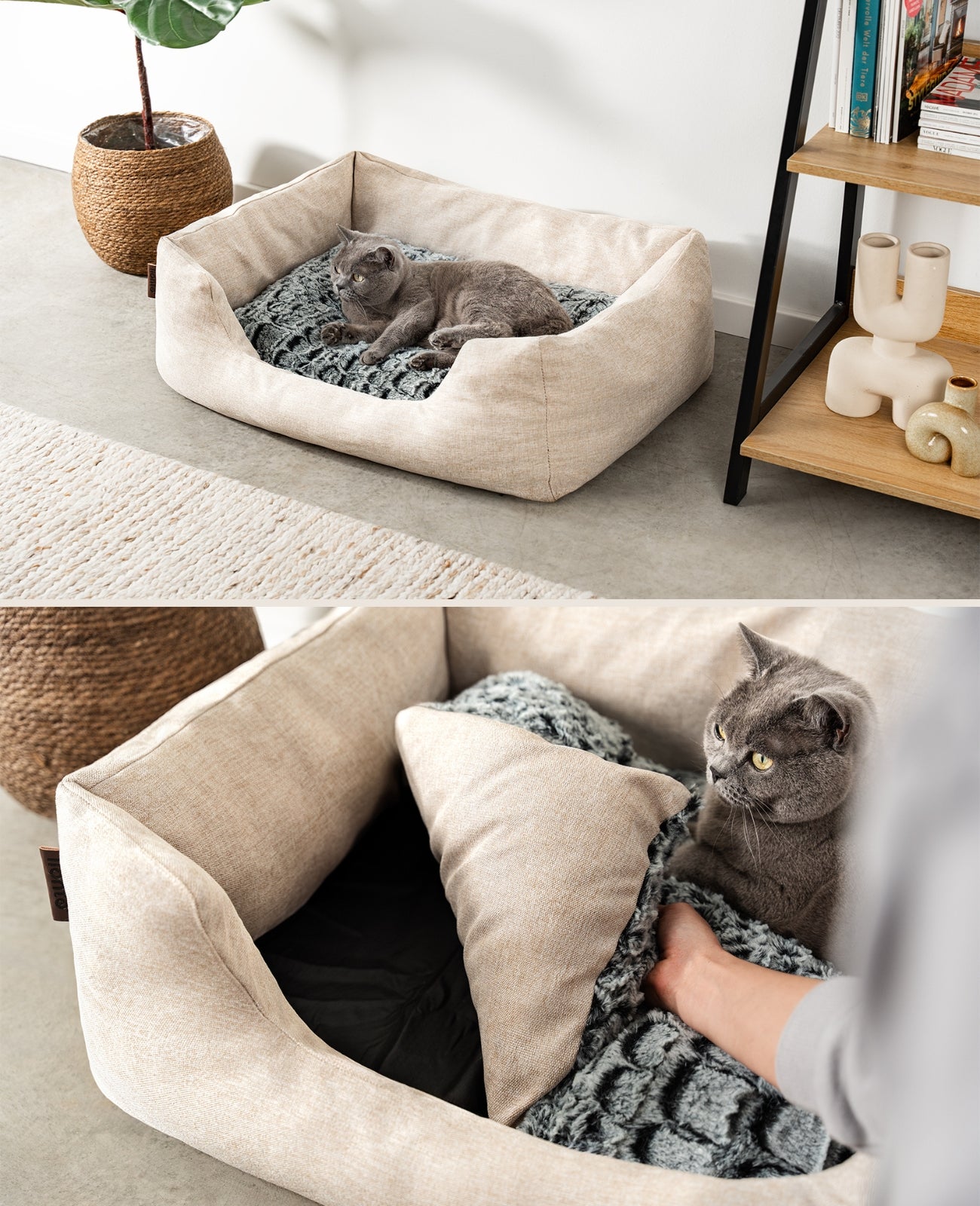 lionto Lit confortable pour chien, Canapé en tissu chinée