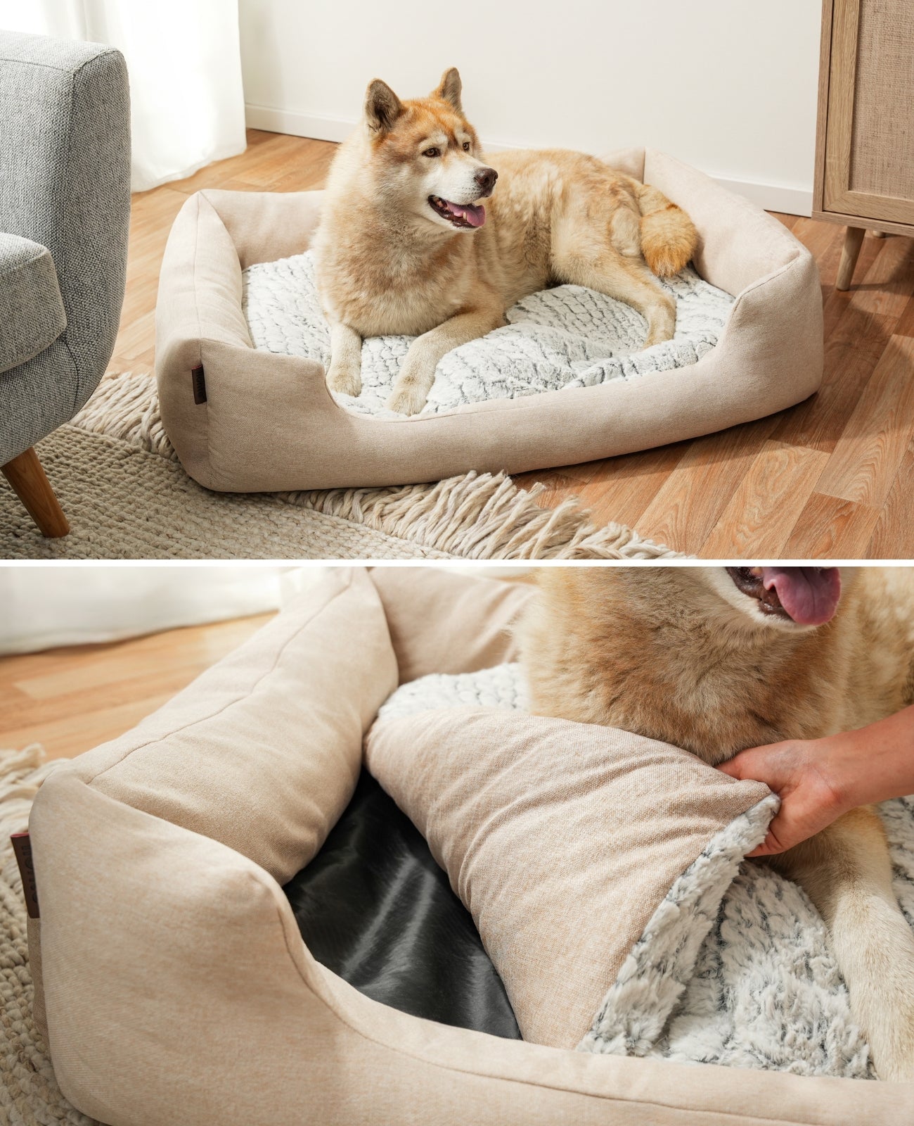 Lit pour chien avec coussin réversible