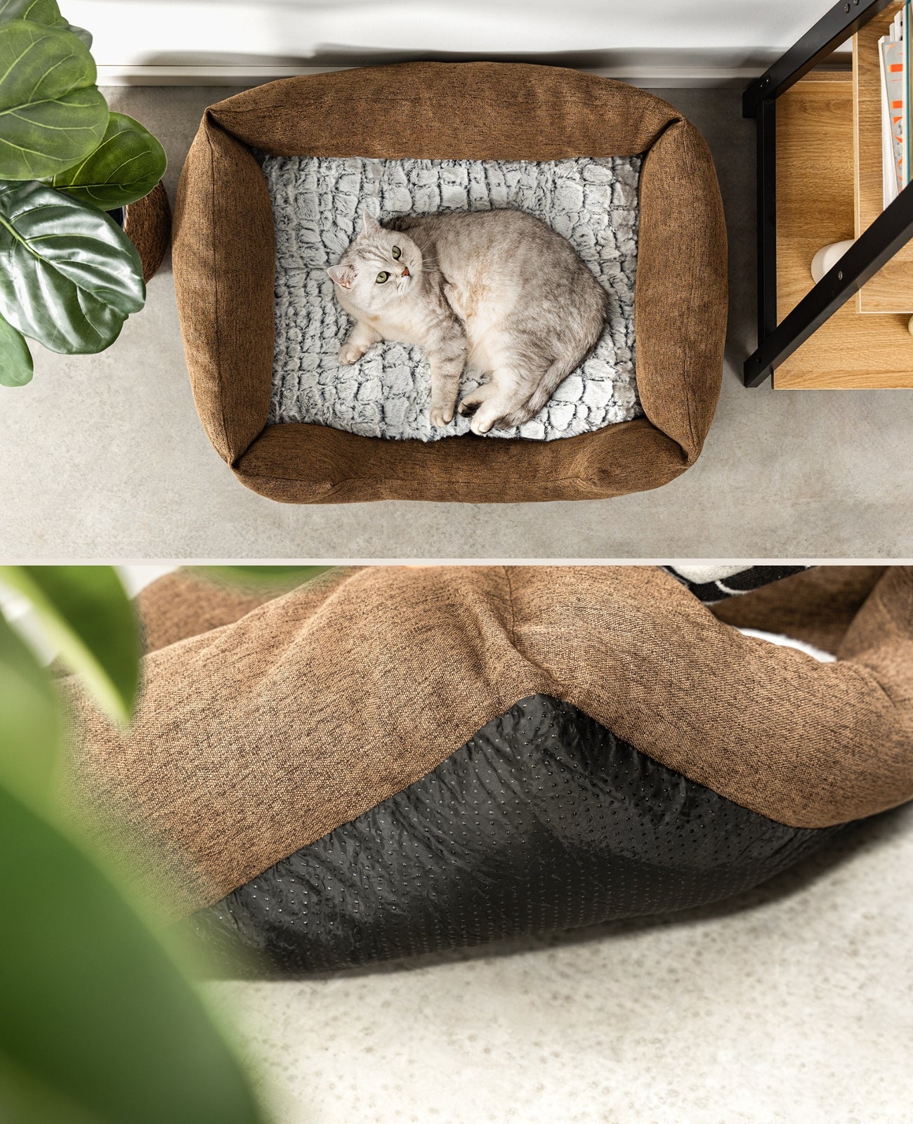 Lit pour chat avec coussin réversible & tissu extérieur chiné