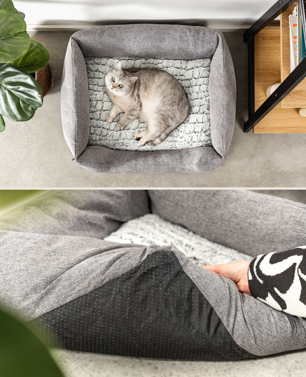 Lit pour chat avec coussin réversible & tissu extérieur chiné