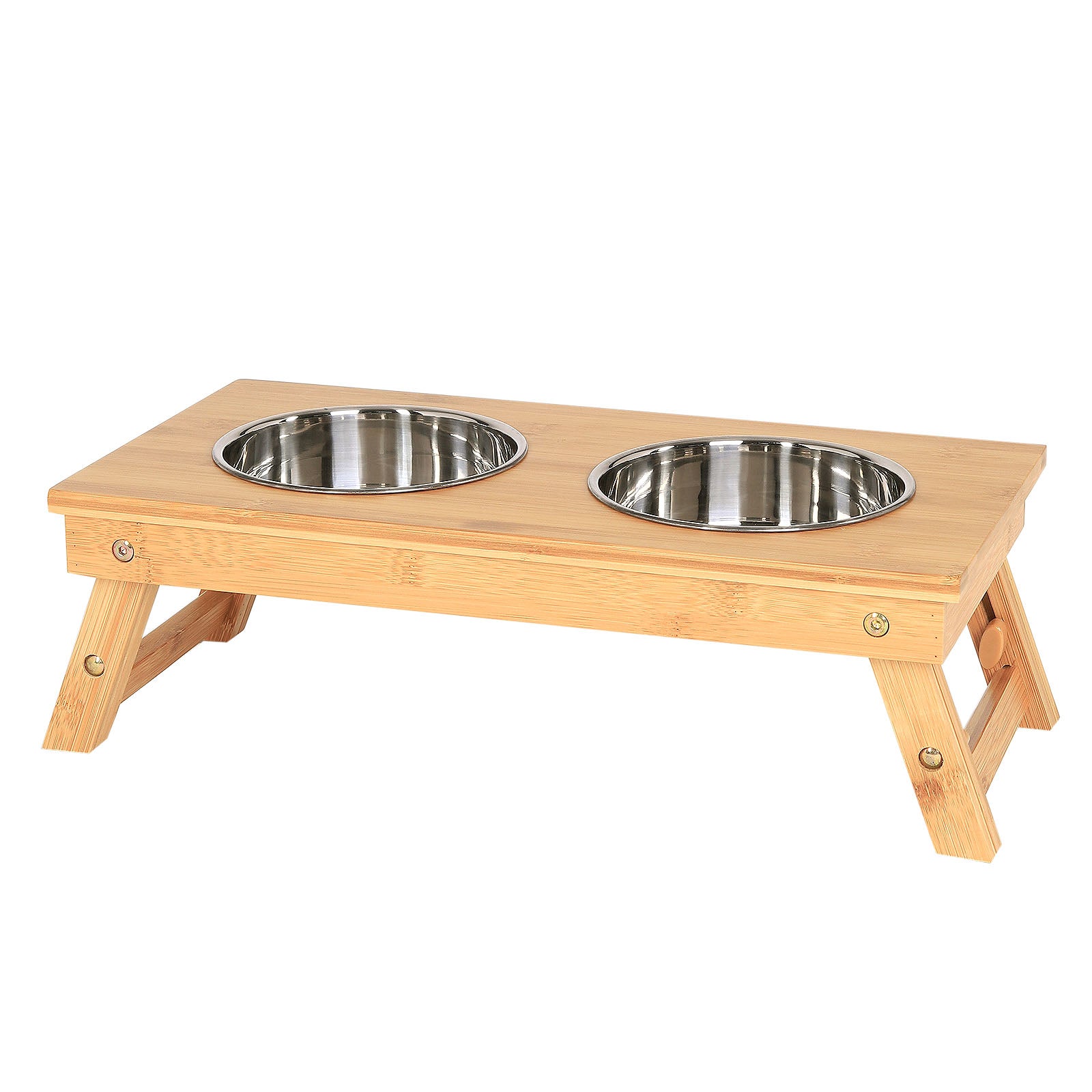 Station d'alimentation pour chat avec cadre en bambou