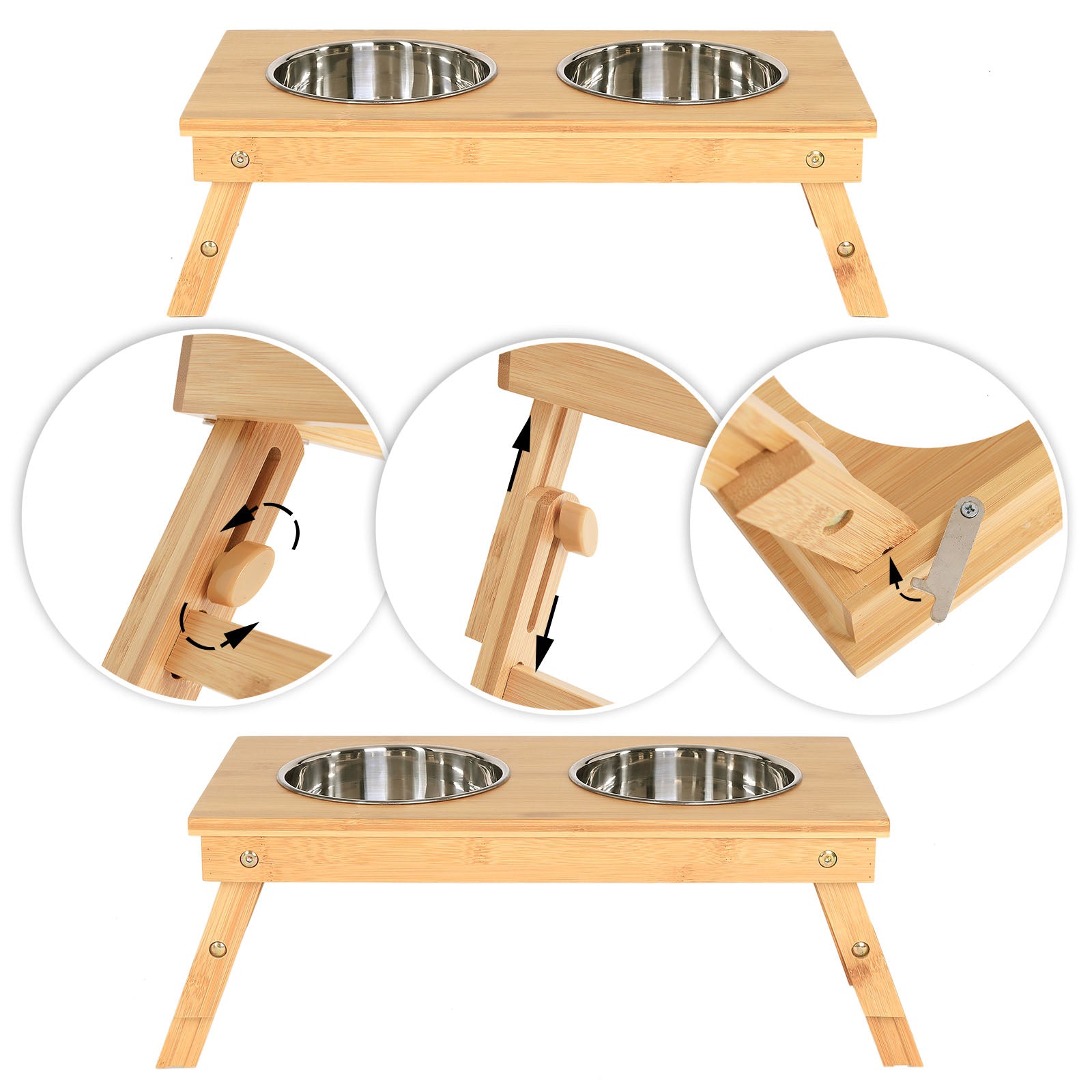 Station d'alimentation pour chat avec cadre en bambou