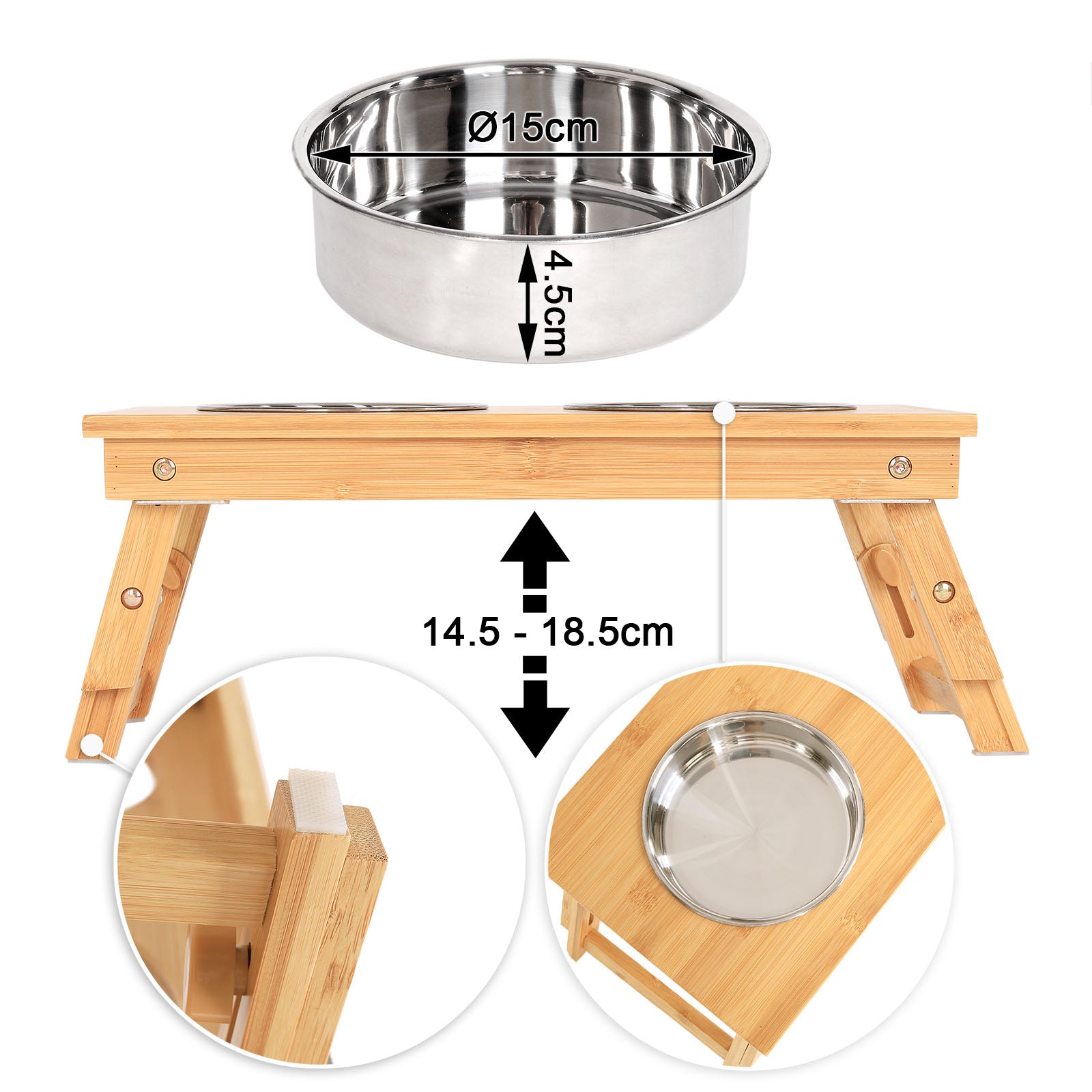 Station d'alimentation pour chat avec cadre en bambou