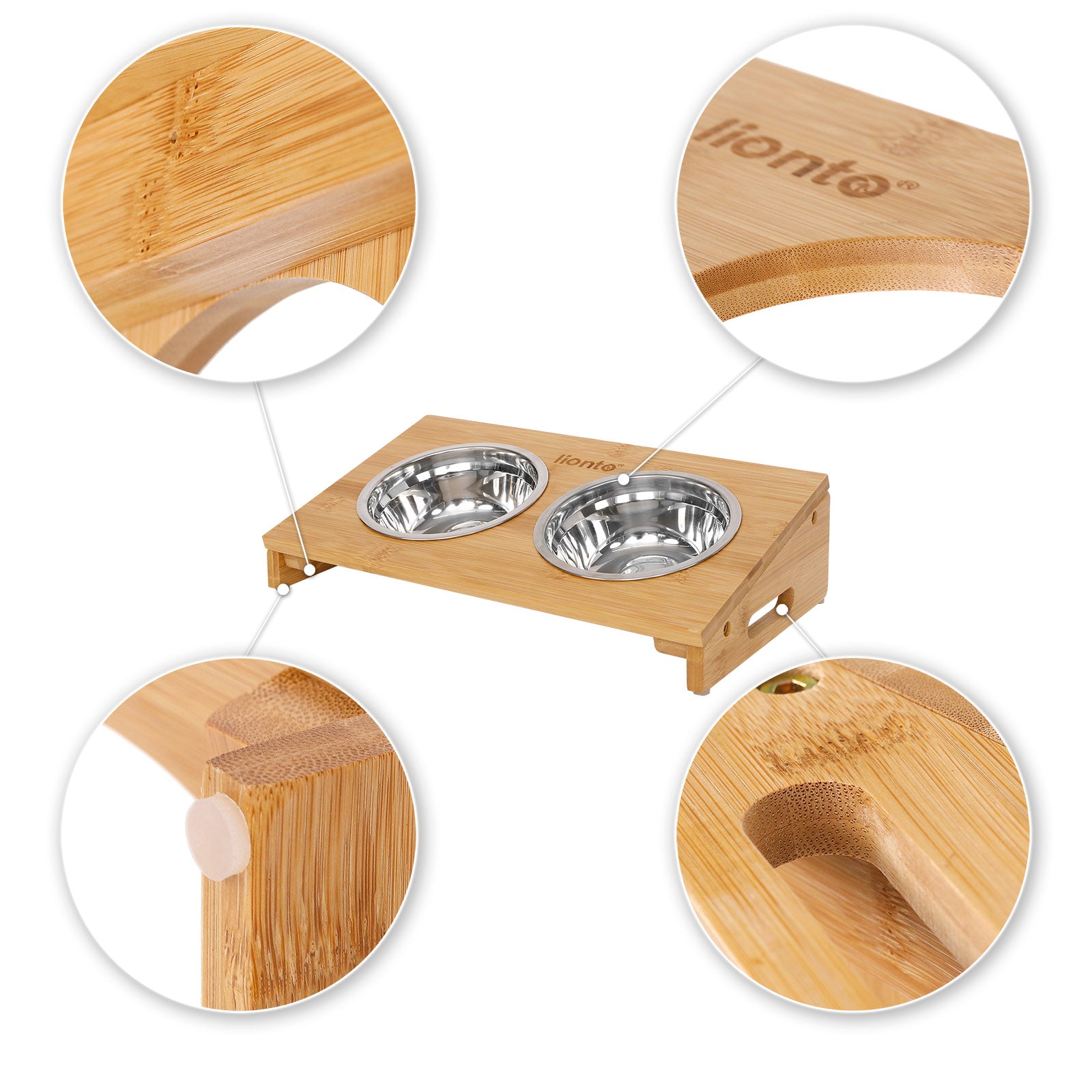 Gamelle surélevée pour chat avec cadre en bambou