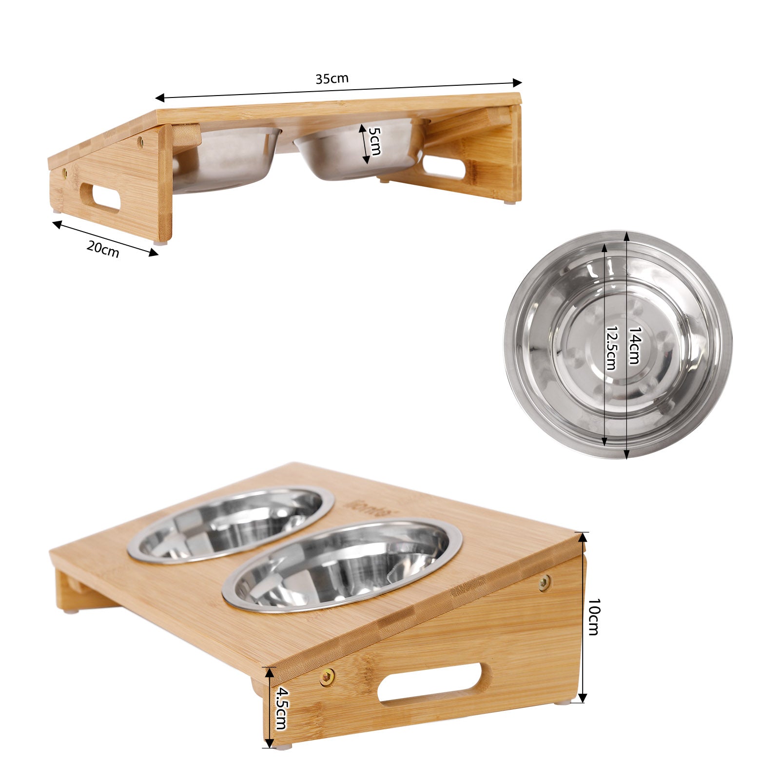 Gamelle surélevée pour chat avec cadre en bambou