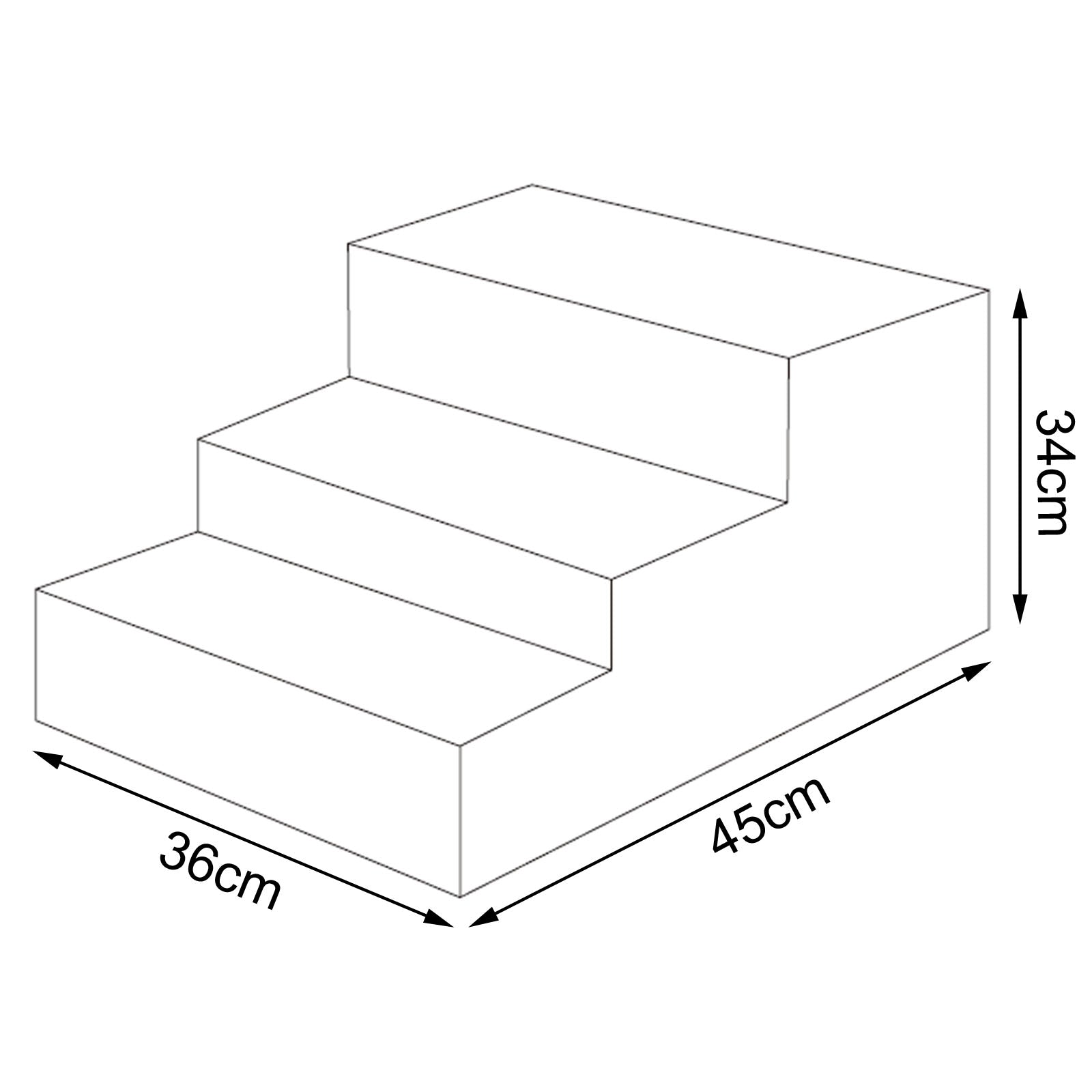 detaillierte Ansicht aller Maße anhand der Haustiertreppe