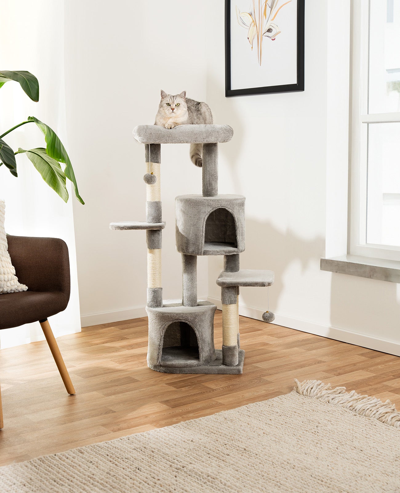 lionto Griffoir Arbre d'escalade pour chat hauteur 115 cm, gris clair