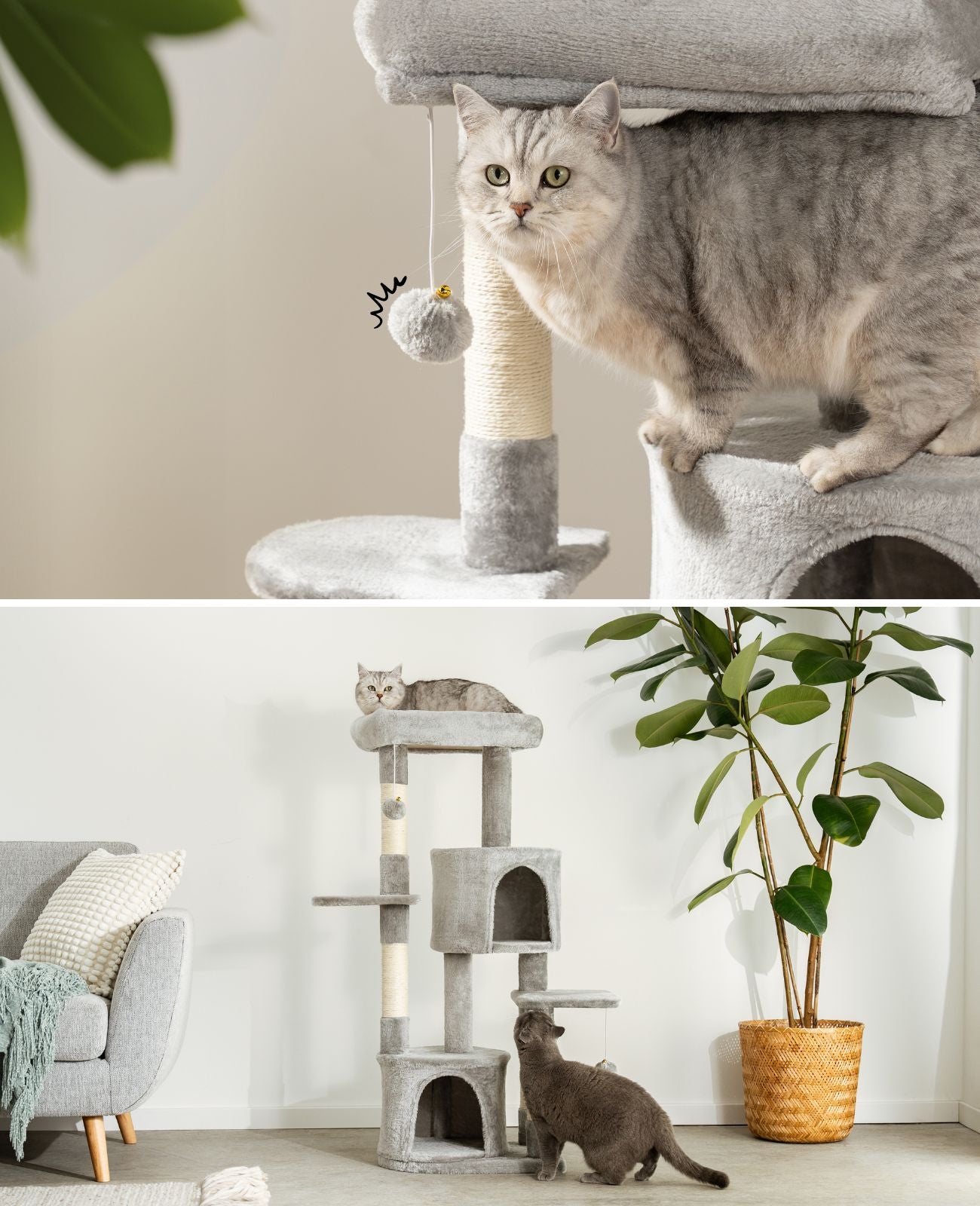 lionto Griffoir Arbre d'escalade pour chat hauteur 115 cm, gris clair
