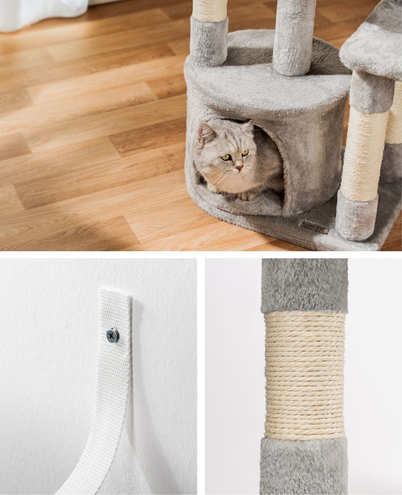 lionto Griffoir Arbre d'escalade pour chat hauteur 115 cm, gris clair