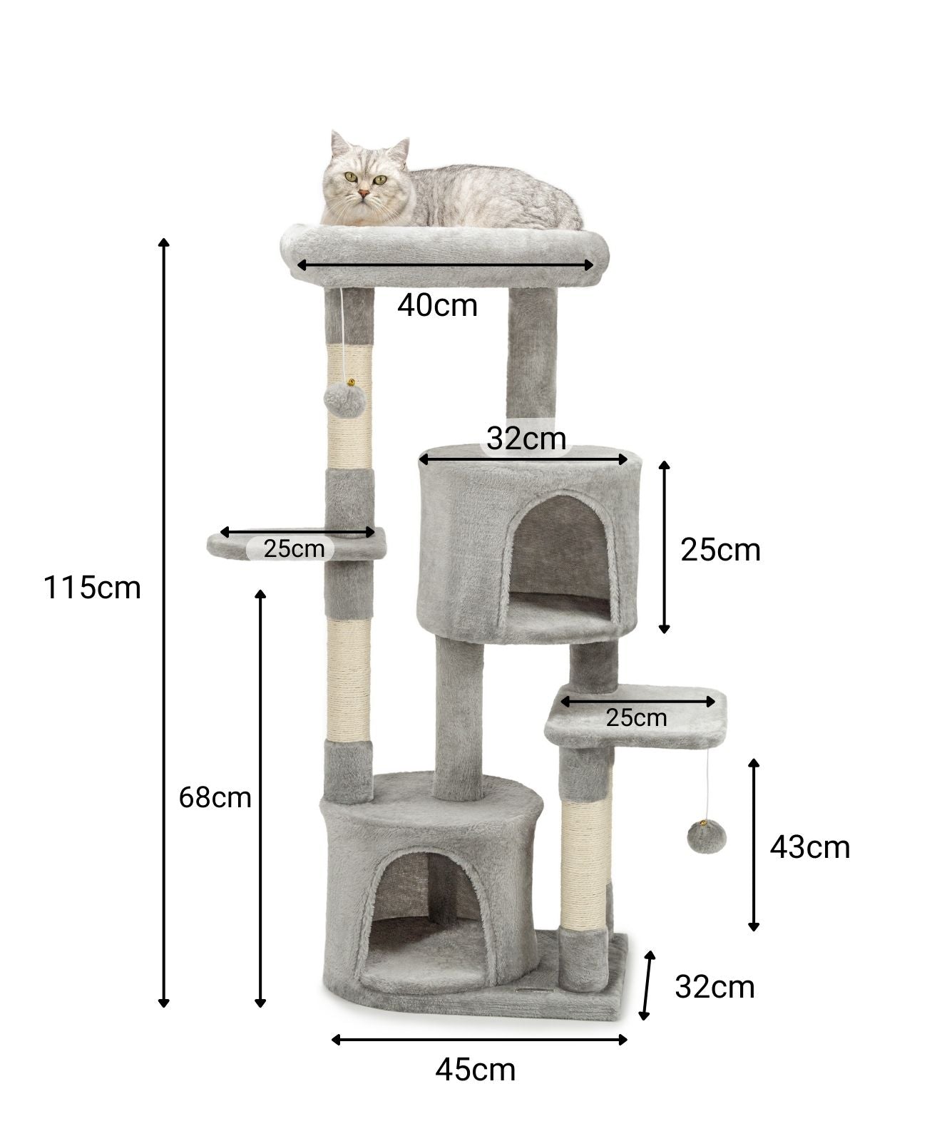 lionto Griffoir Arbre d'escalade pour chat hauteur 115 cm, gris clair