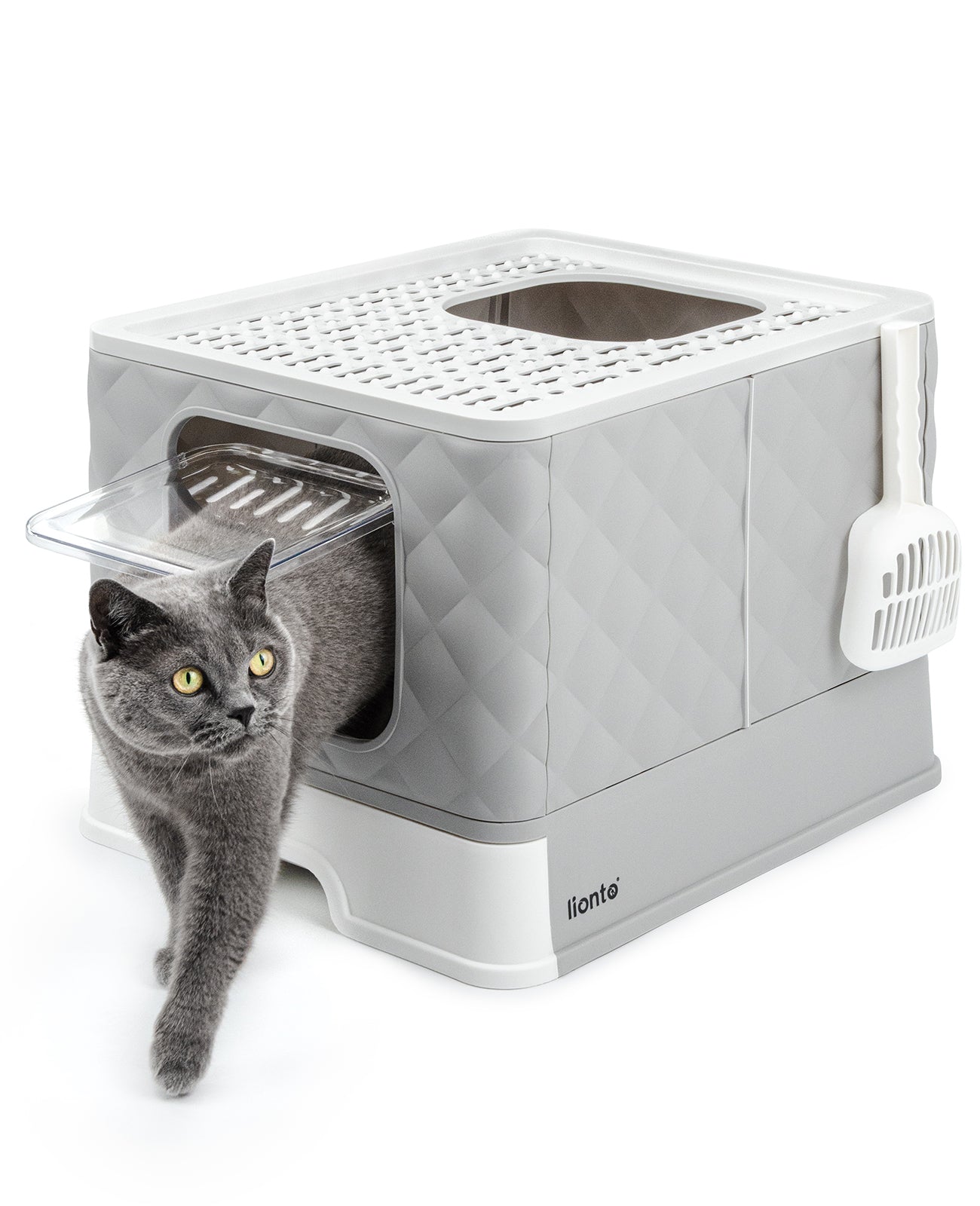 lionto Litière pour chat avec tiroir et pelle, 50,5x40,8x37 cm, blanc-gris