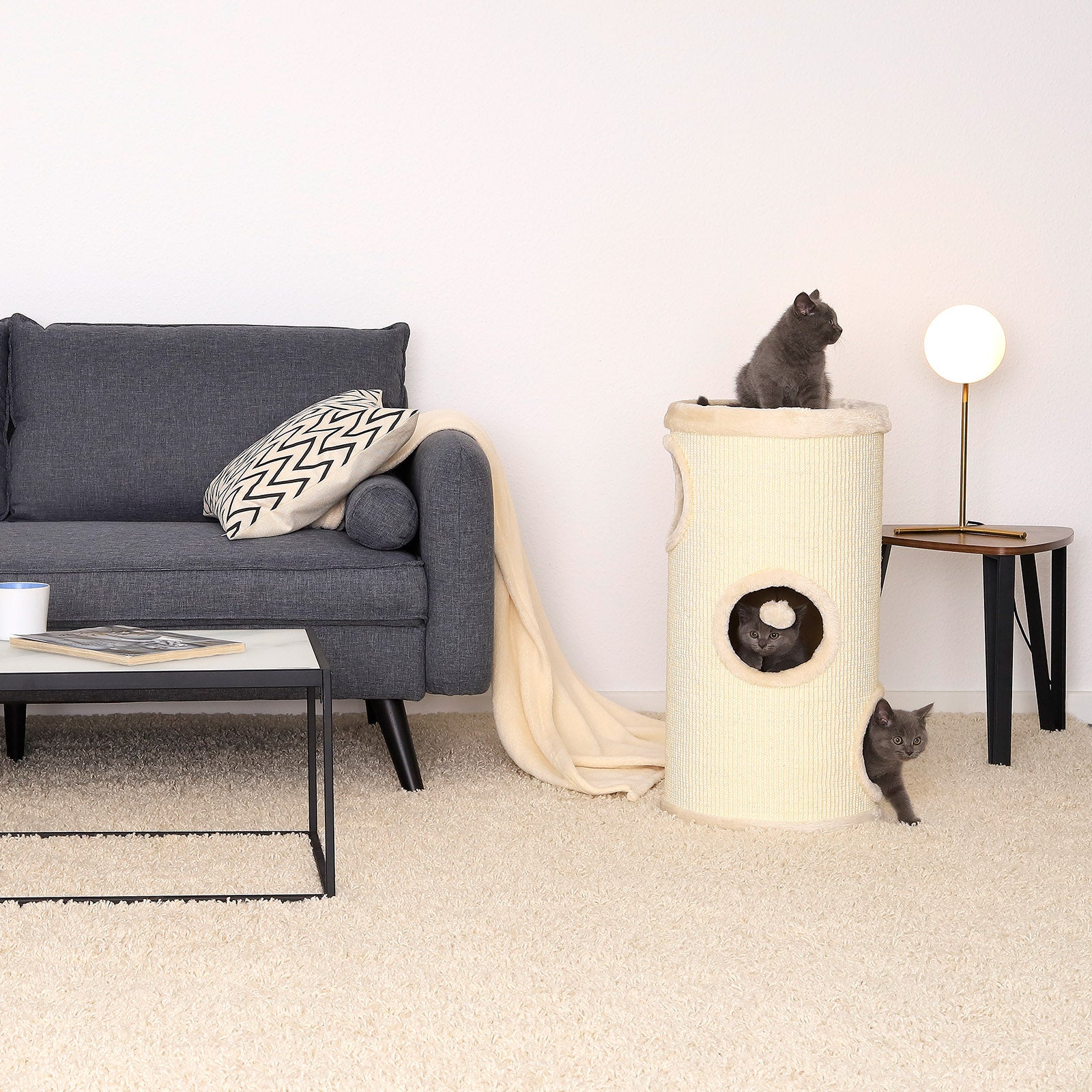 dibea, Tonneau Griffoir Colonne avec Sisal pour Gratter/Plateau avec Peluche