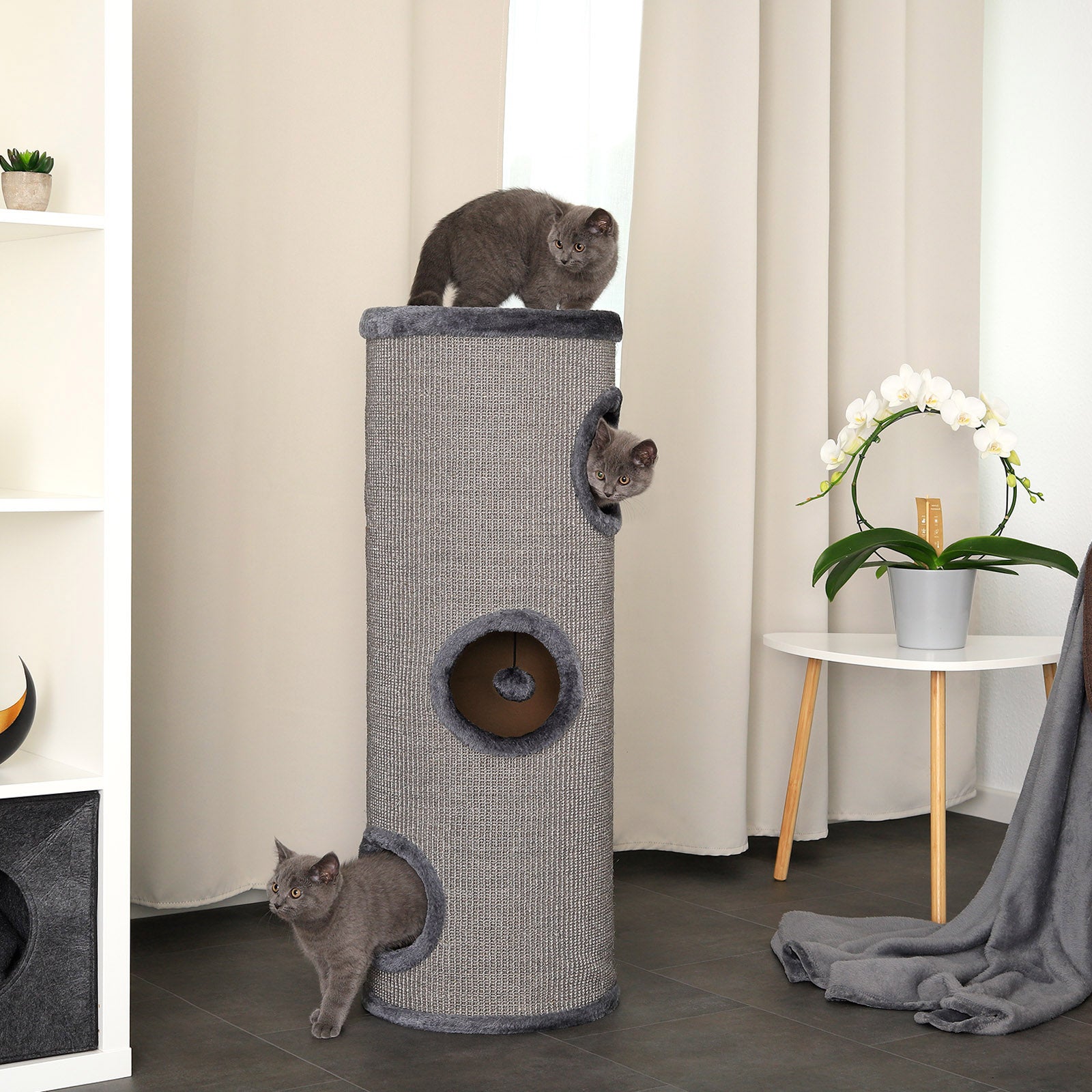 dibea, Tonneau Griffoir Colonne avec Sisal pour Gratter/Plateau avec Peluche
