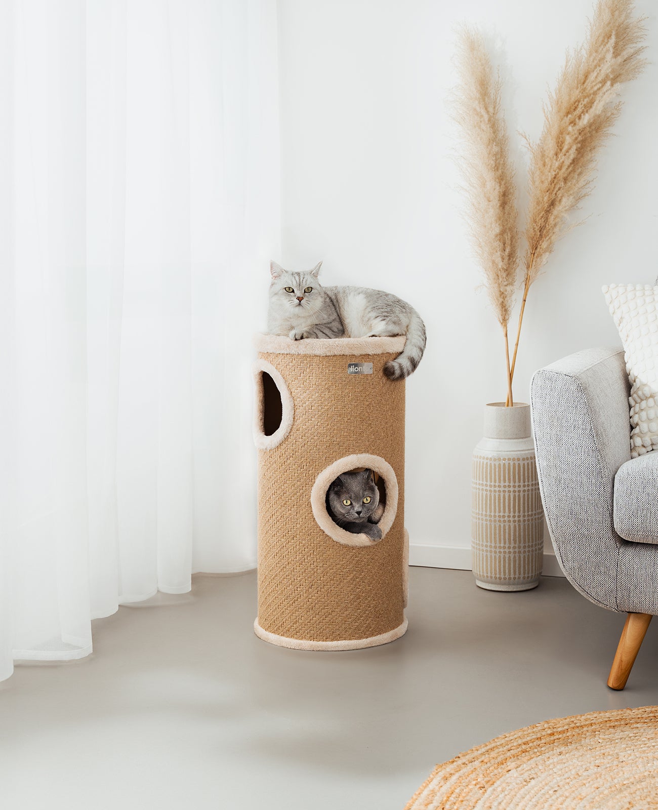 tonneau à gratter Lionto en jute, de différentes hauteurs