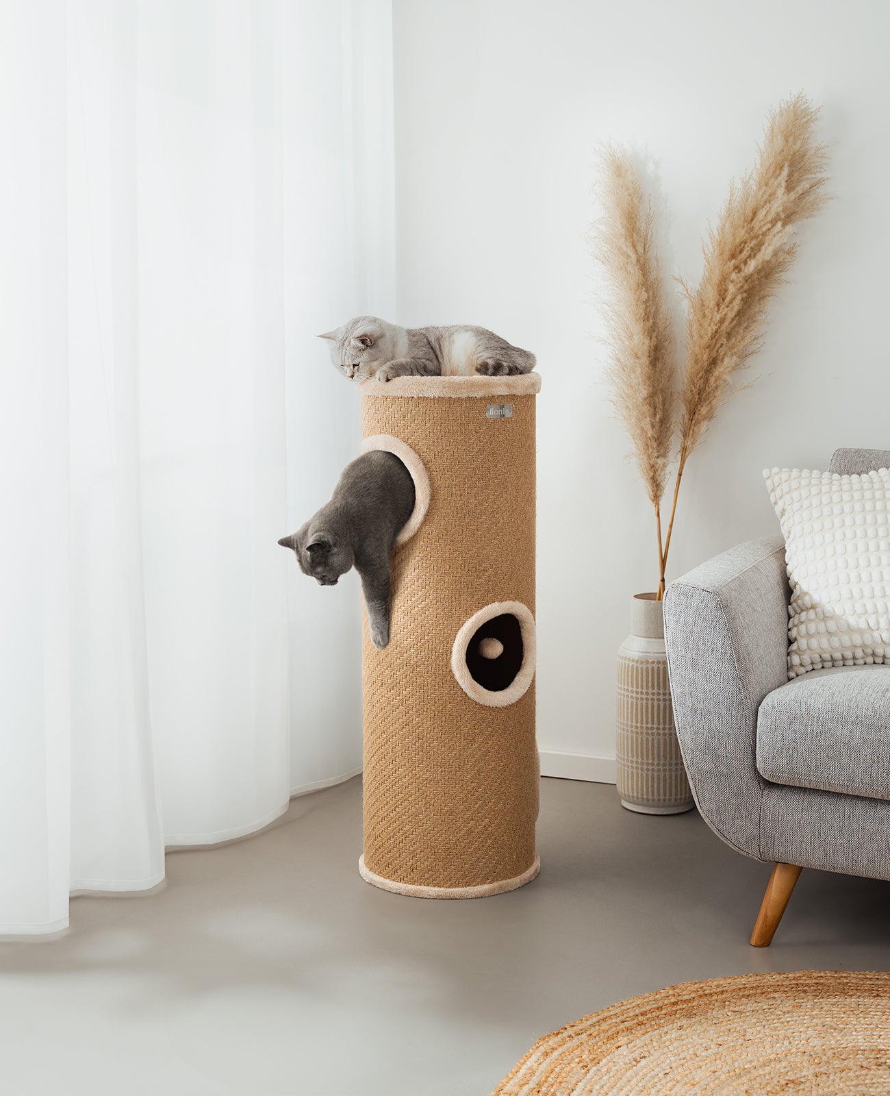 tonneau à gratter Lionto en jute, de différentes hauteurs