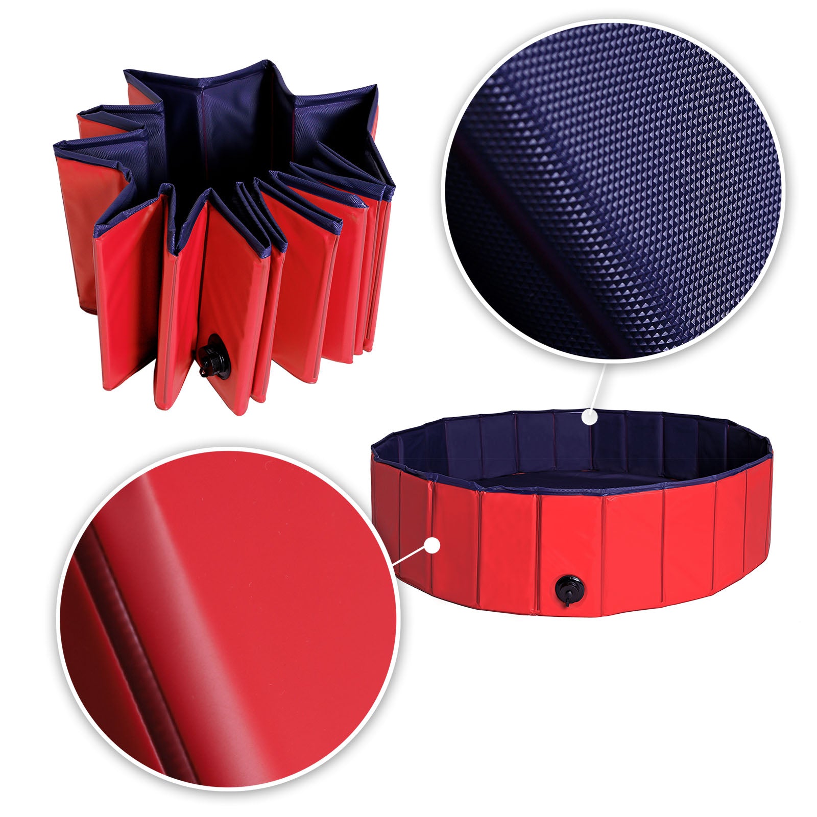 zusammengefalteter Hundepool mit Anti-Rutsch-Behaftung auf der Innenseite