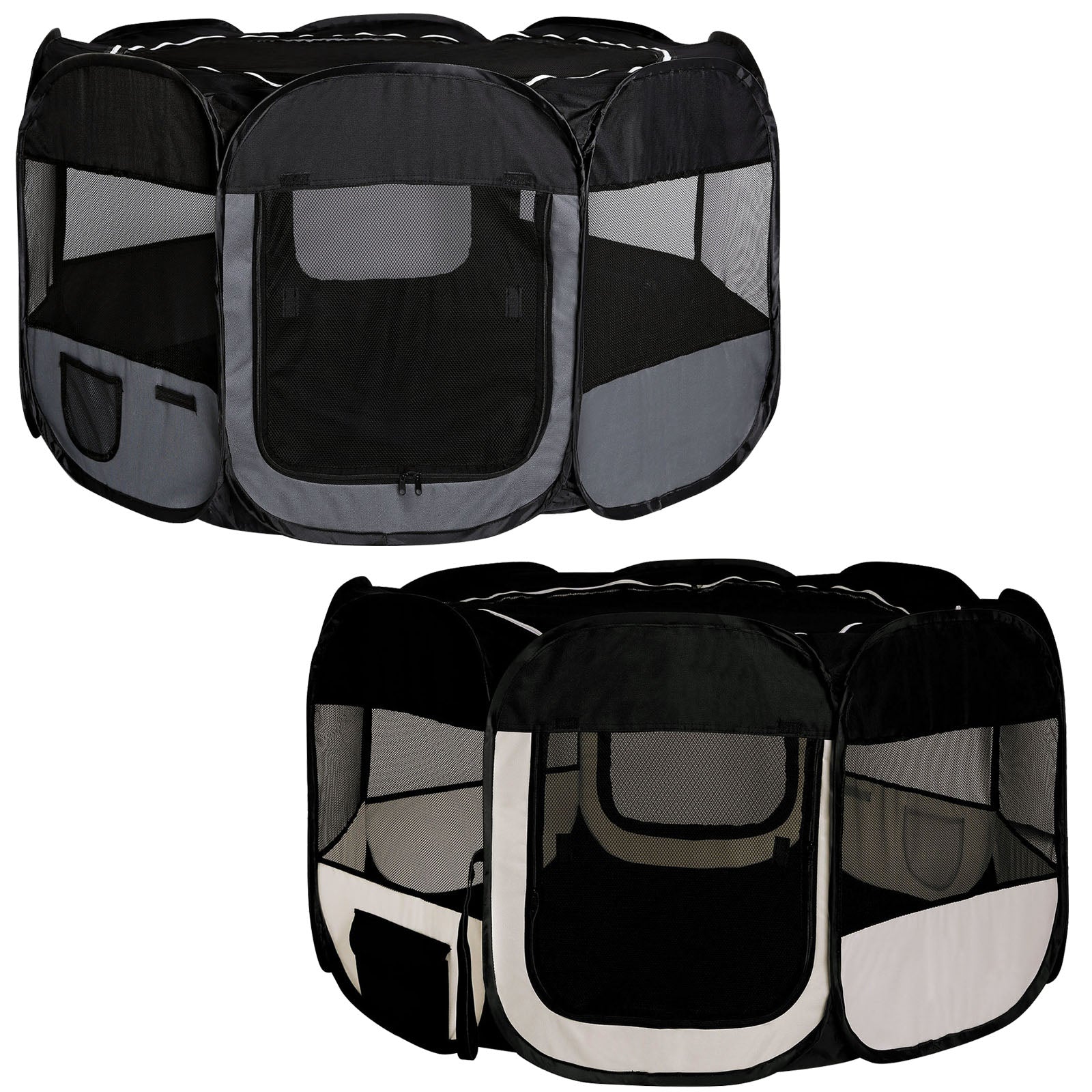 Welpenauslauf aus Oxfordgewebe in grau und beige