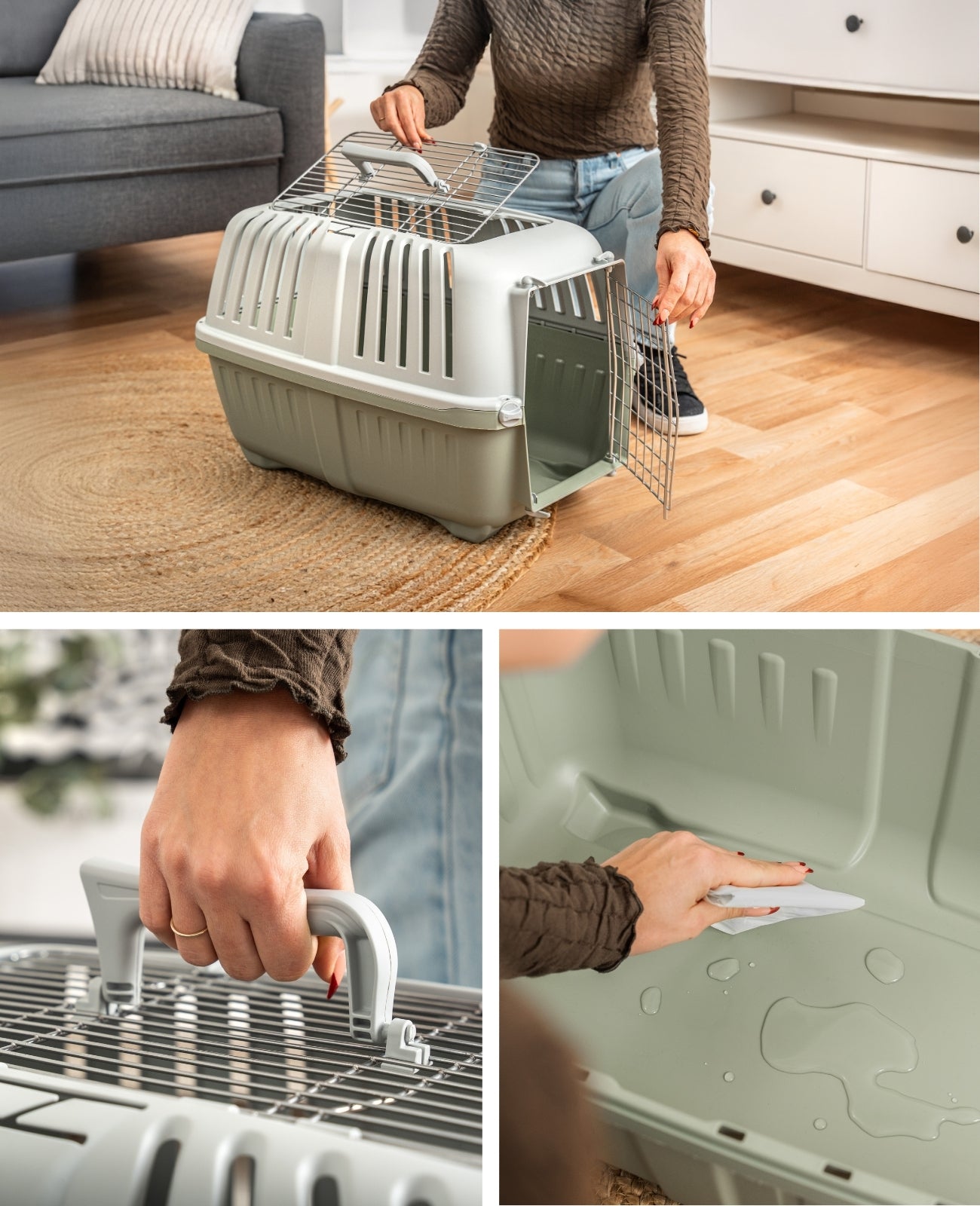 Caisse de transport pour chat Lionto en plastique avec porte et ouverture en métal, 58,5 x 35,5 x 40 cm