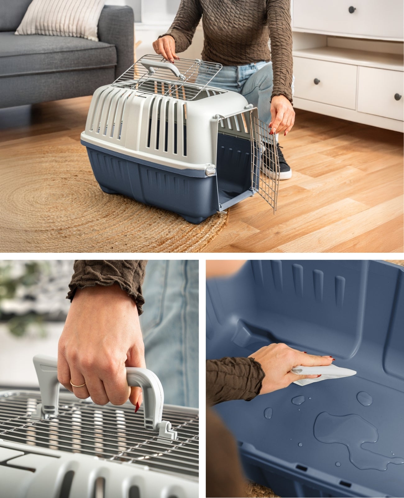Caisse de transport pour chat Lionto en plastique avec porte et ouverture en métal, 58,5 x 35,5 x 40 cm