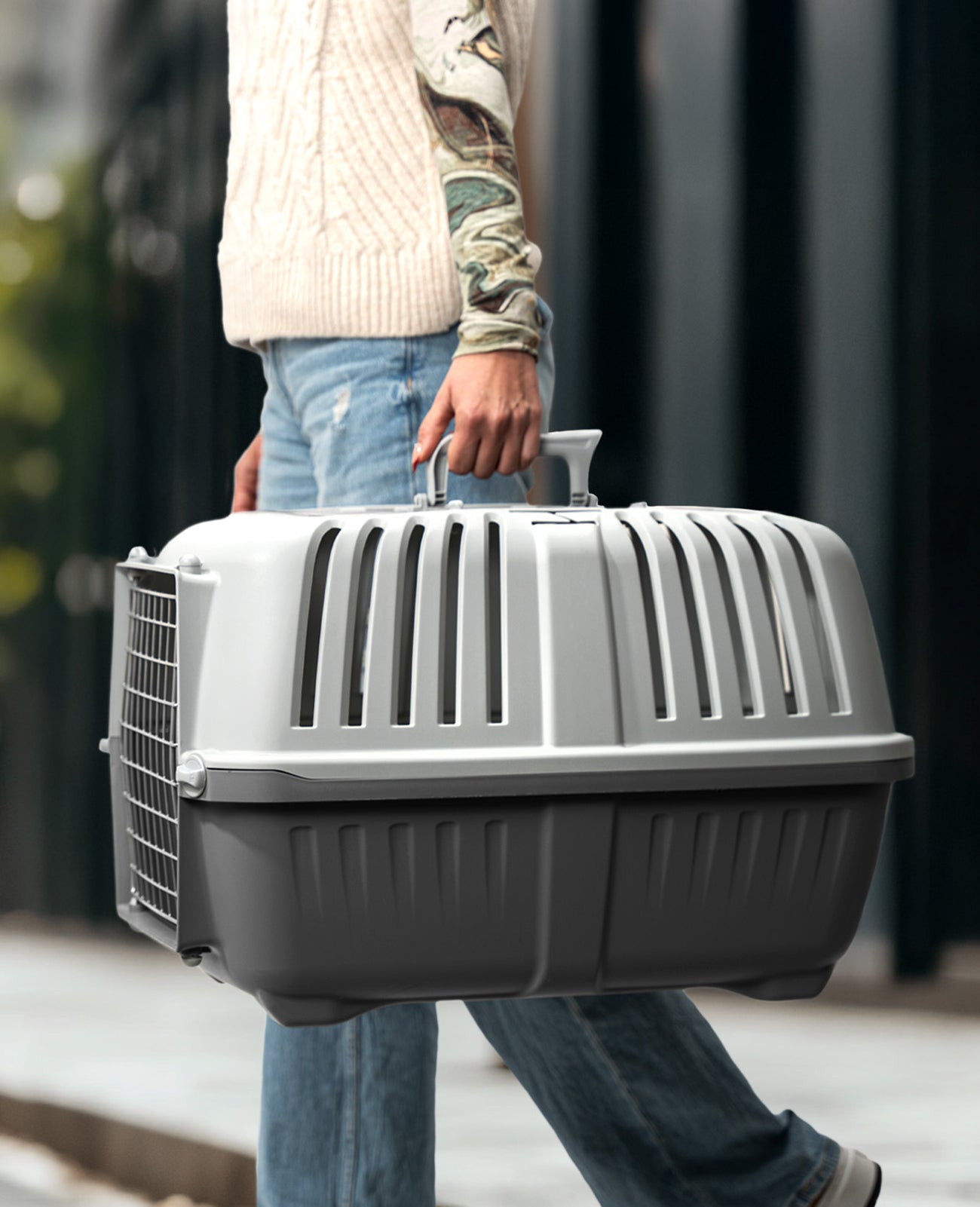 Caisse de transport pour chat Lionto en plastique avec porte et ouverture en métal, 58,5 x 35,5 x 40 cm