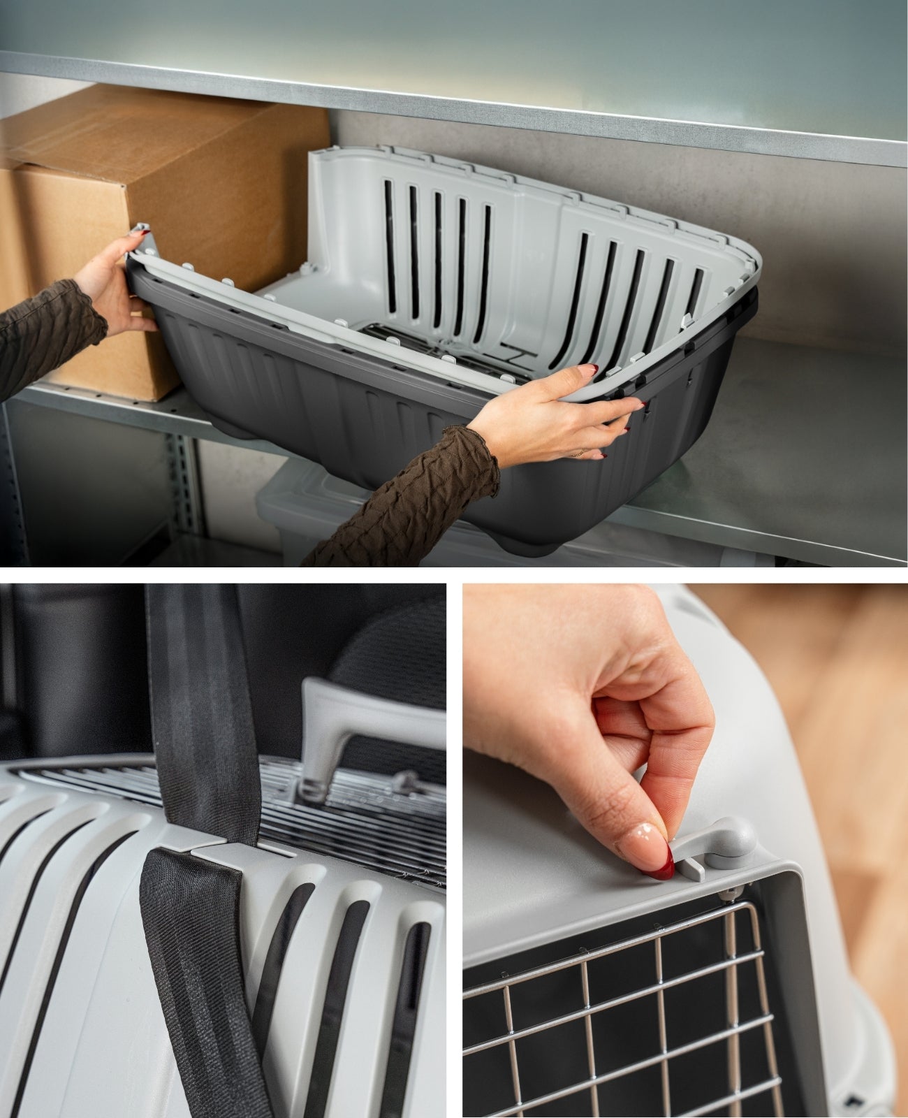 Caisse de transport pour chat Lionto en plastique avec porte et ouverture en métal, 58,5 x 35,5 x 40 cm