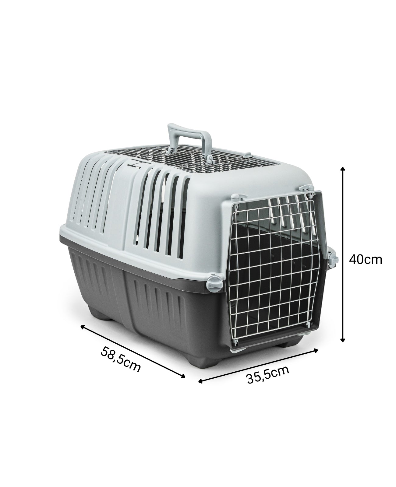 Caisse de transport pour chat Lionto en plastique avec porte et ouverture en métal, 58,5 x 35,5 x 40 cm
