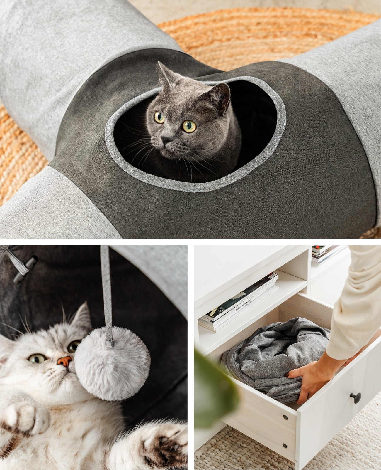 Tunnel pour chat avec balle de jeu