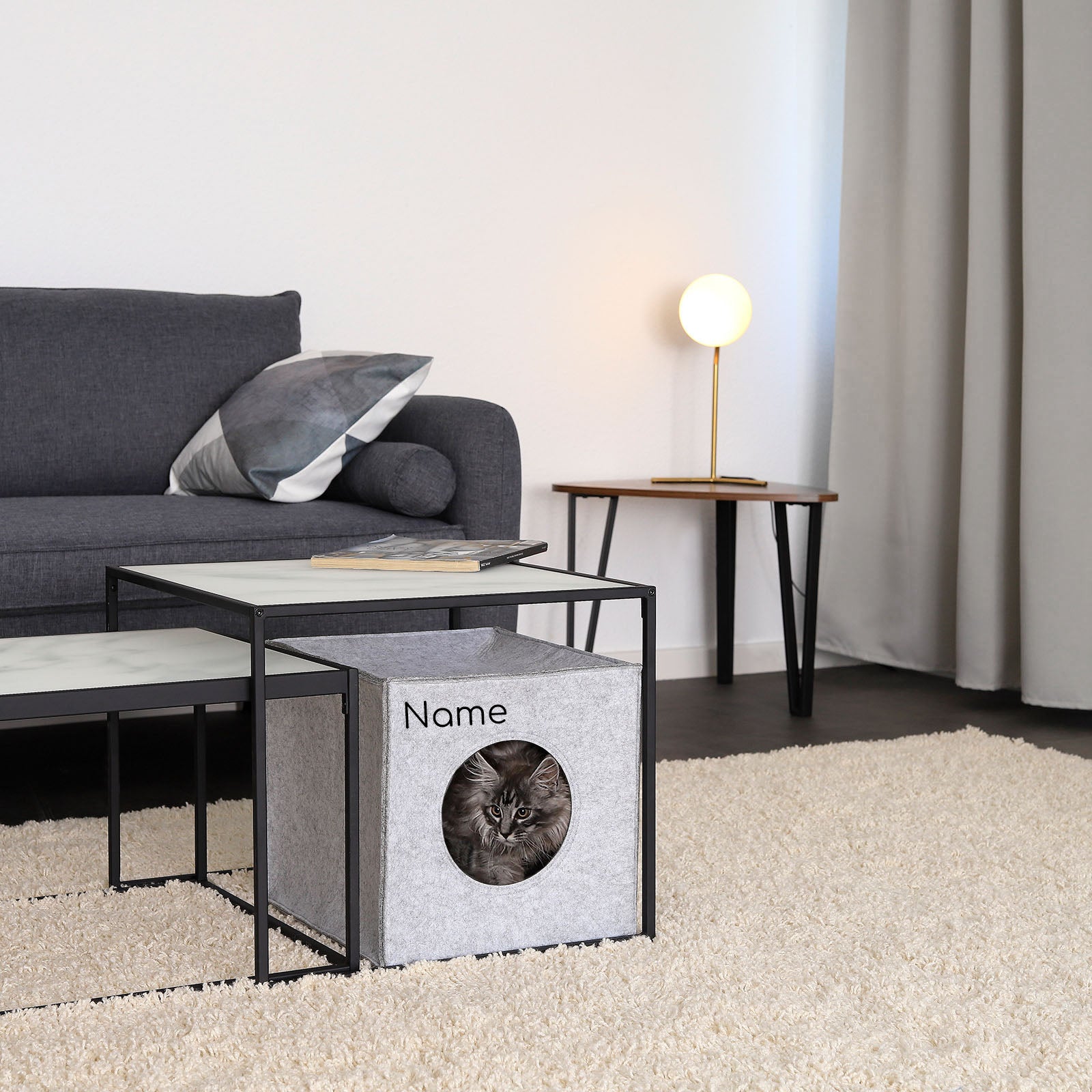 Grotte de chat en feutre, personnalisée