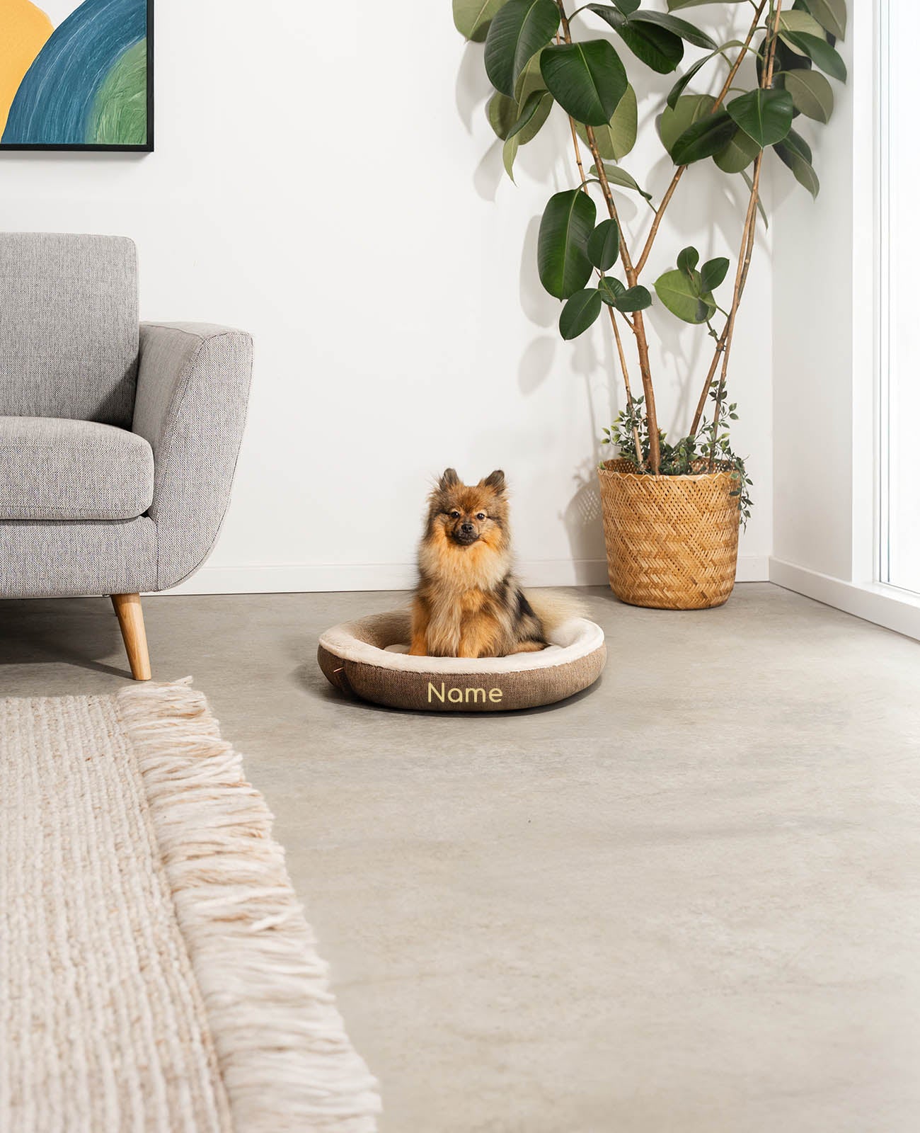 Lit rond pour animaux de compagnie, personnalisé