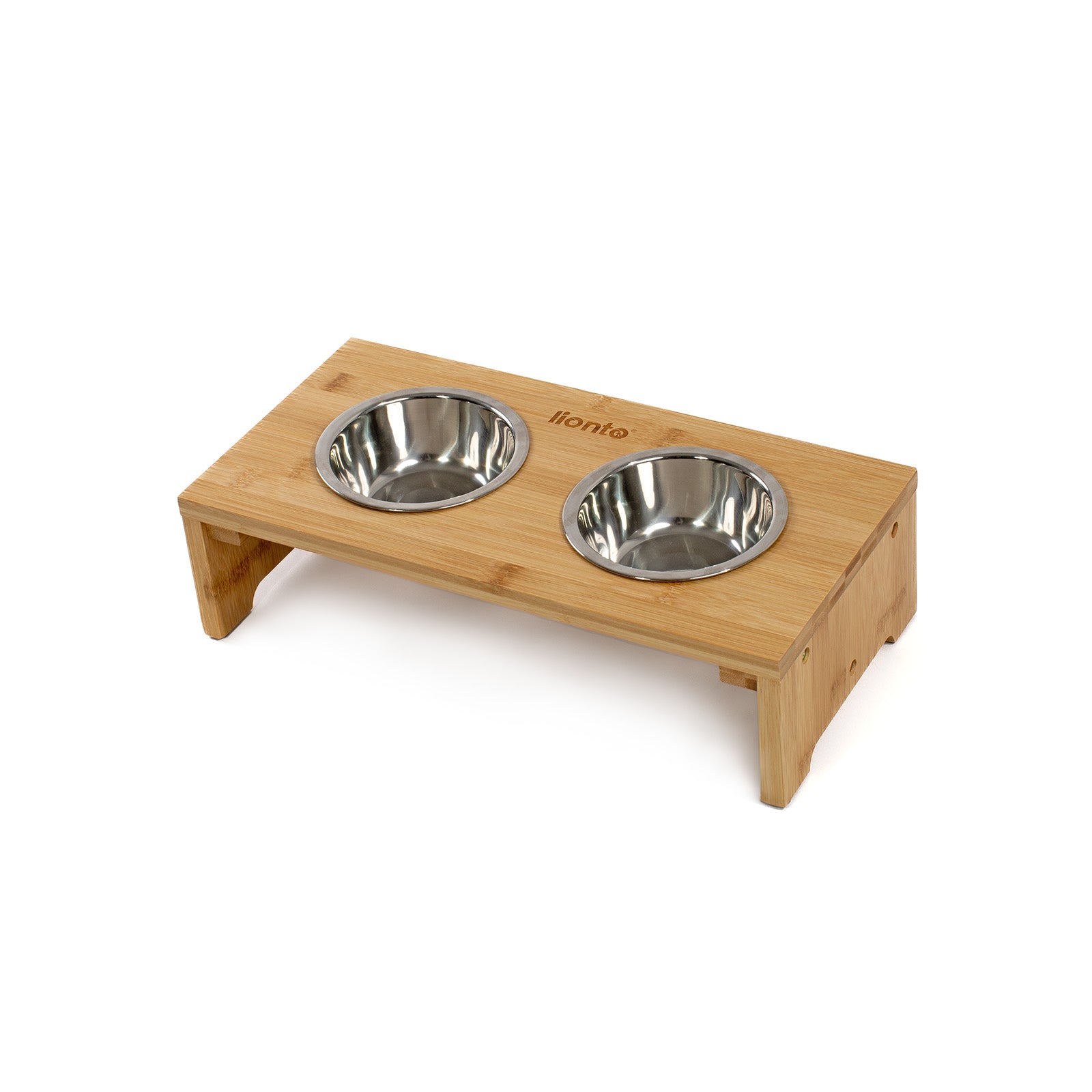 erhöhte Hundenapfstation aus Bambus mit zwei Edelstahlnäpfen