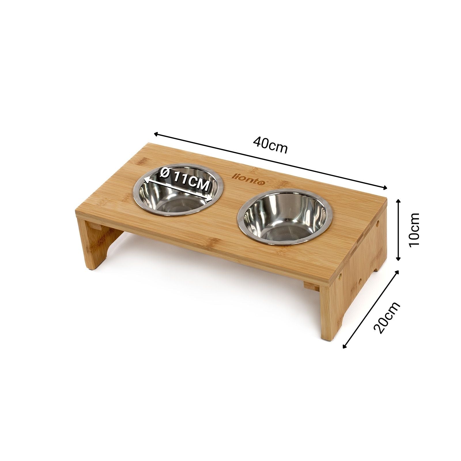 lionto Gamelle surélevée pour chien et chats, 40 x 20 x 10cm, Bambus