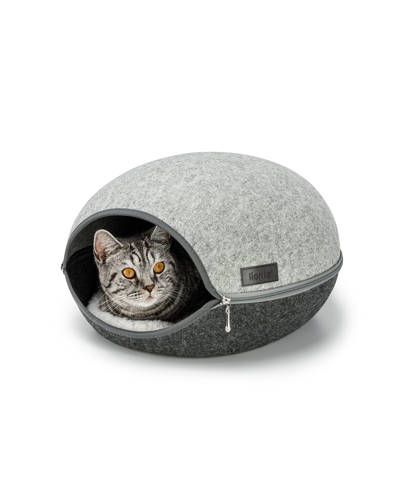 lionto Maison de chat en feutre Lit pour chat avec zip et coussin, 46x38x24 cm