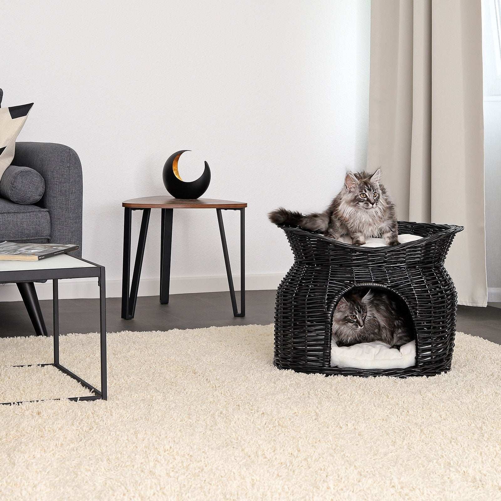 Corbeille osier chats grotte chats avec coussin couleurs différentes 55x39x43 cm