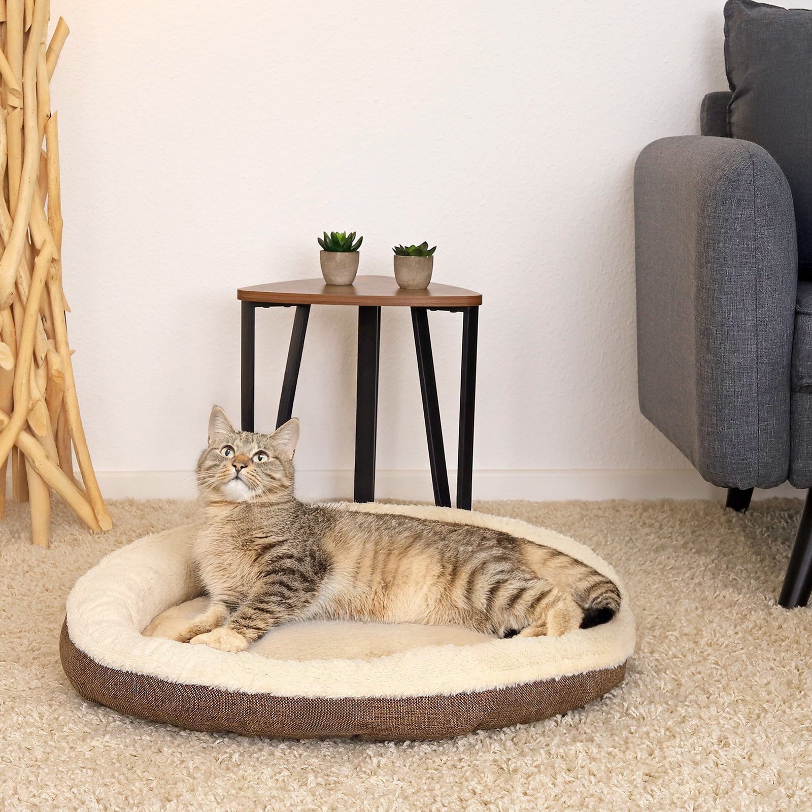 Lit pour chat en forme de beignet en peluche
