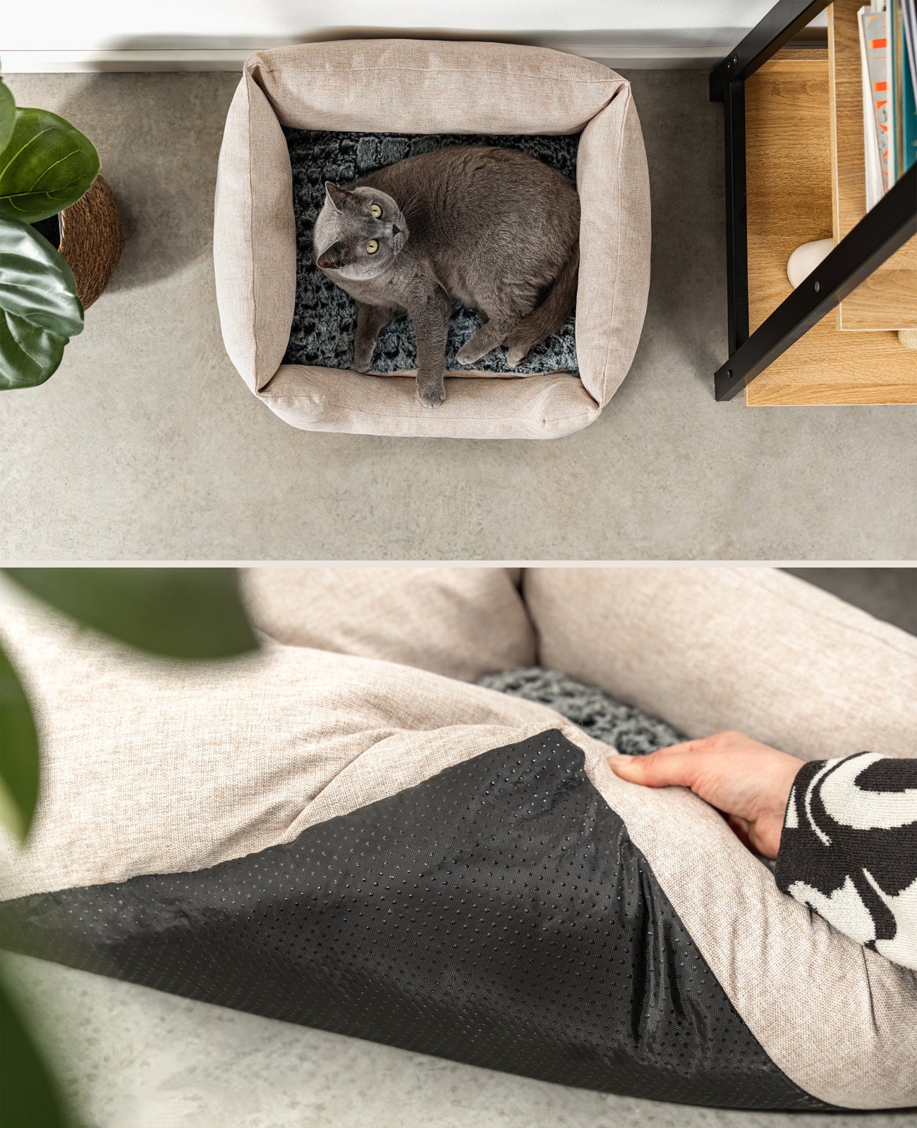 Lit pour chat avec coussin réversible &amp; tissu extérieur chiné