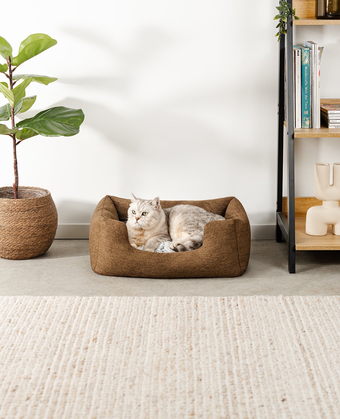 Lit pour chat avec coussin réversible &amp; tissu extérieur chiné