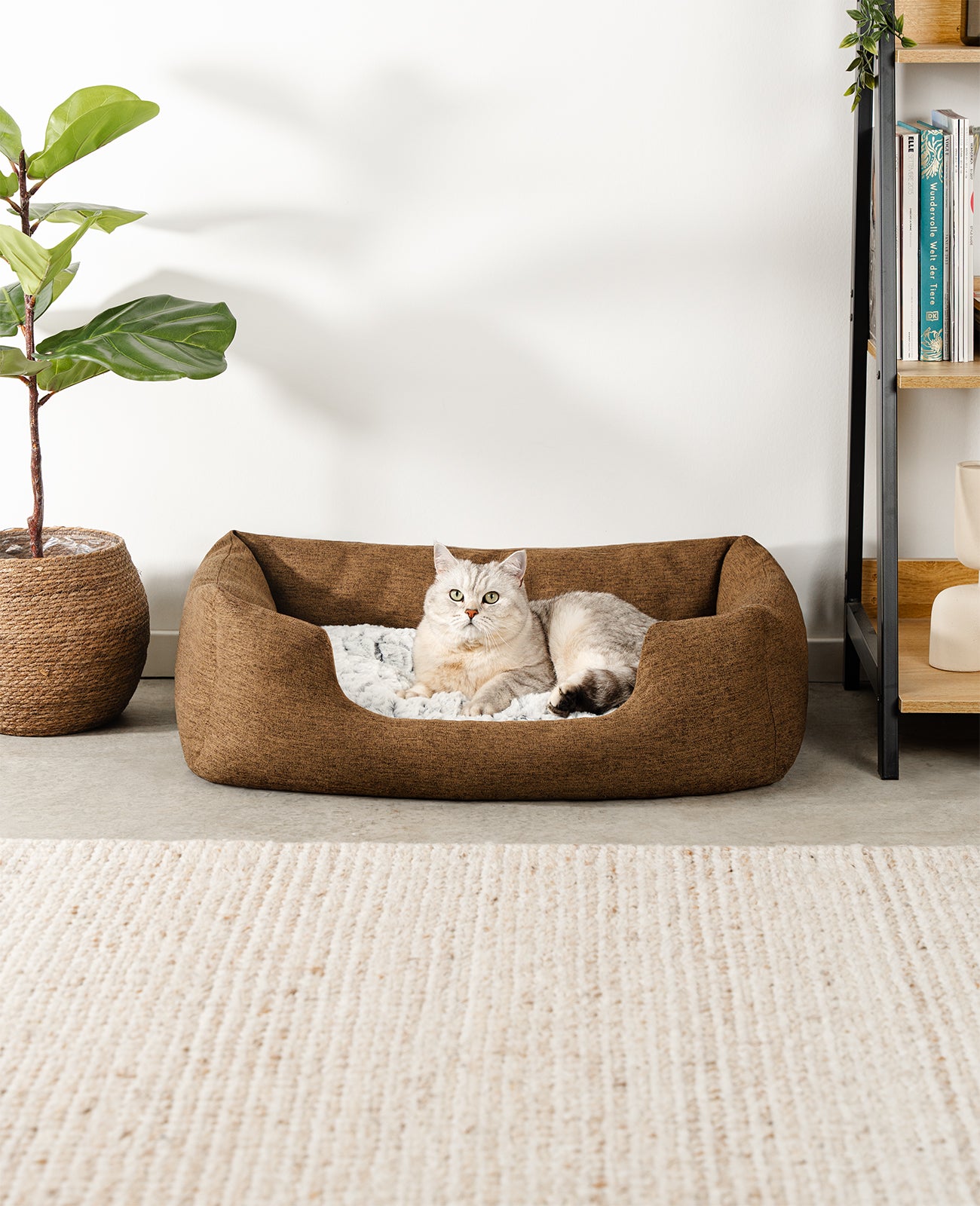 Lit pour chat avec coussin réversible &amp; tissu extérieur chiné