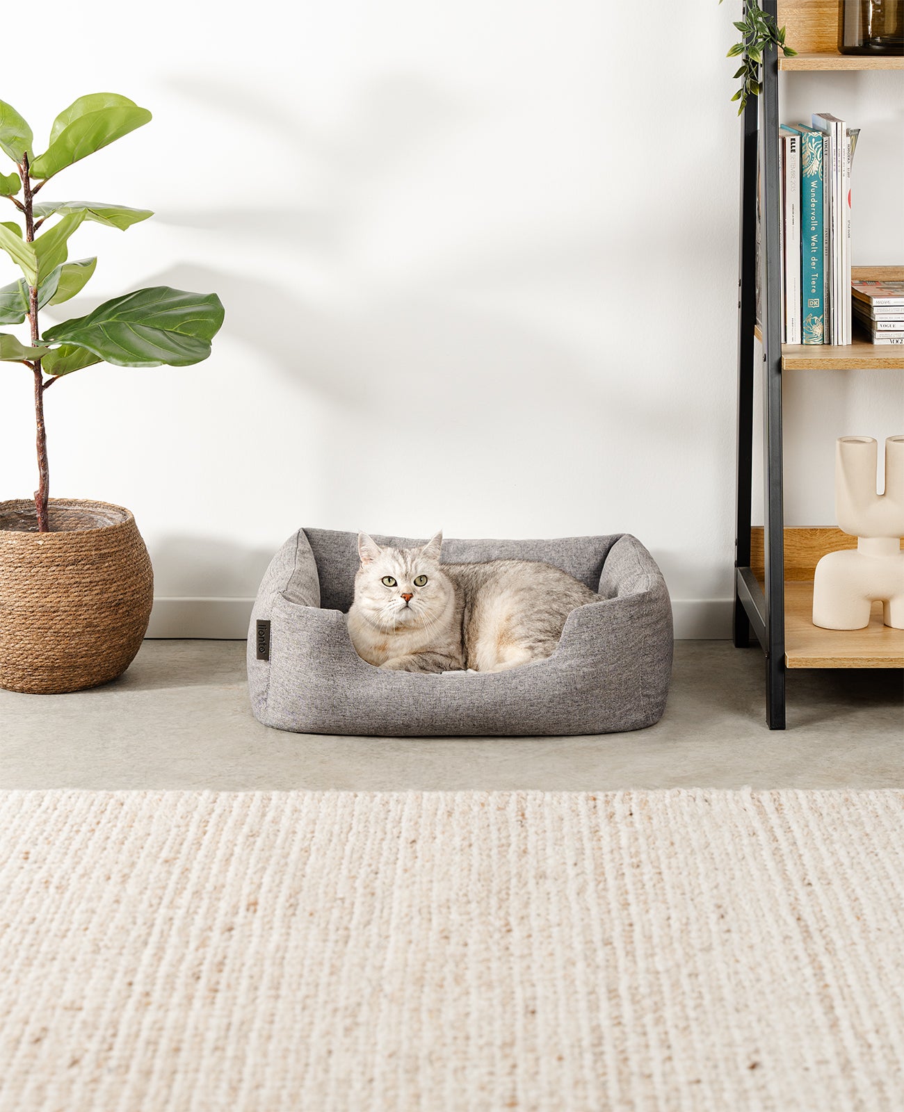 Lit pour chat avec coussin réversible &amp; tissu extérieur chiné