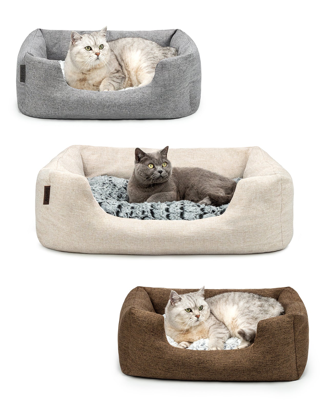 Lit pour chat avec coussin réversible &amp; tissu extérieur chiné