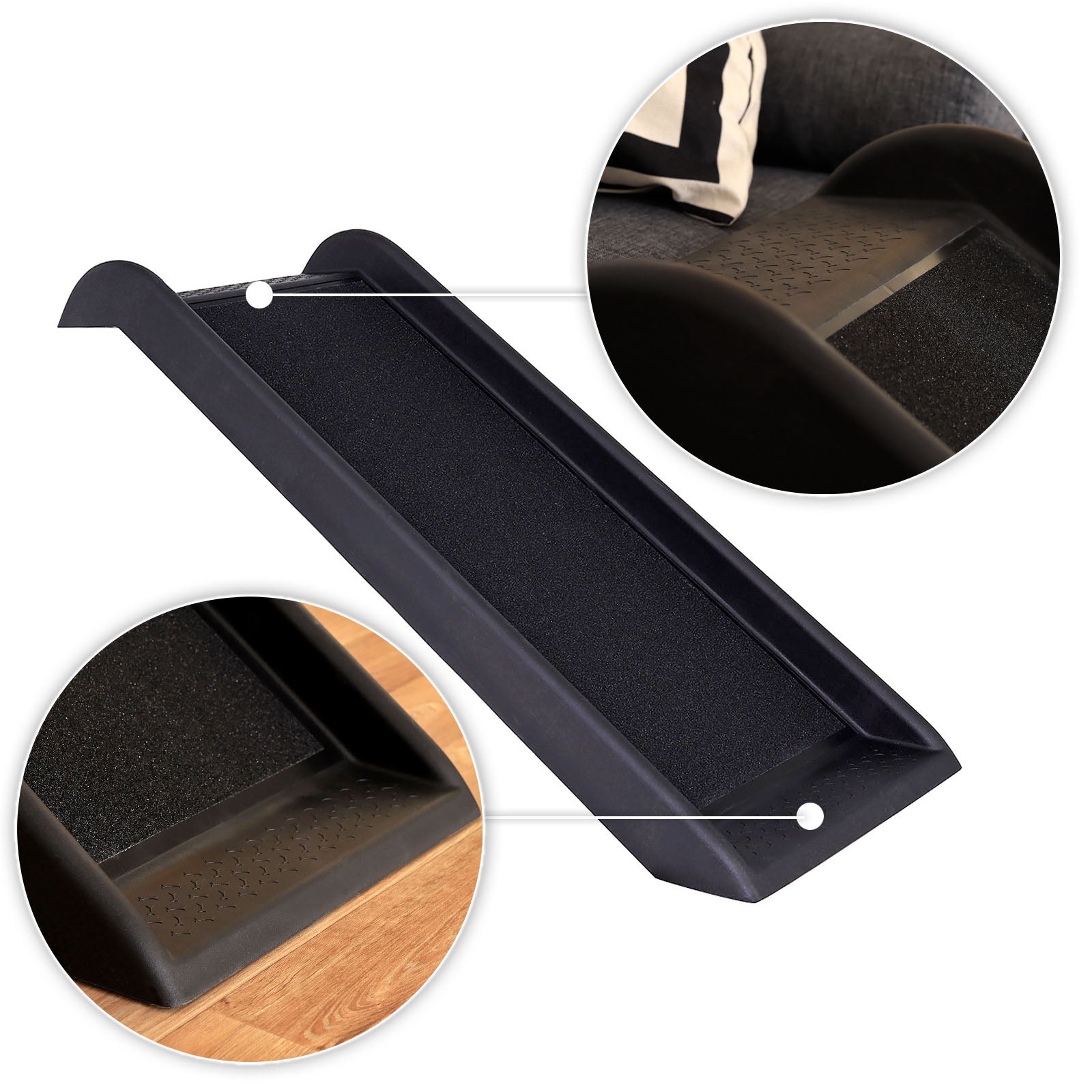 rutschfester Anfang und Ende der Rampe für sicheren Auf- und Abstieg