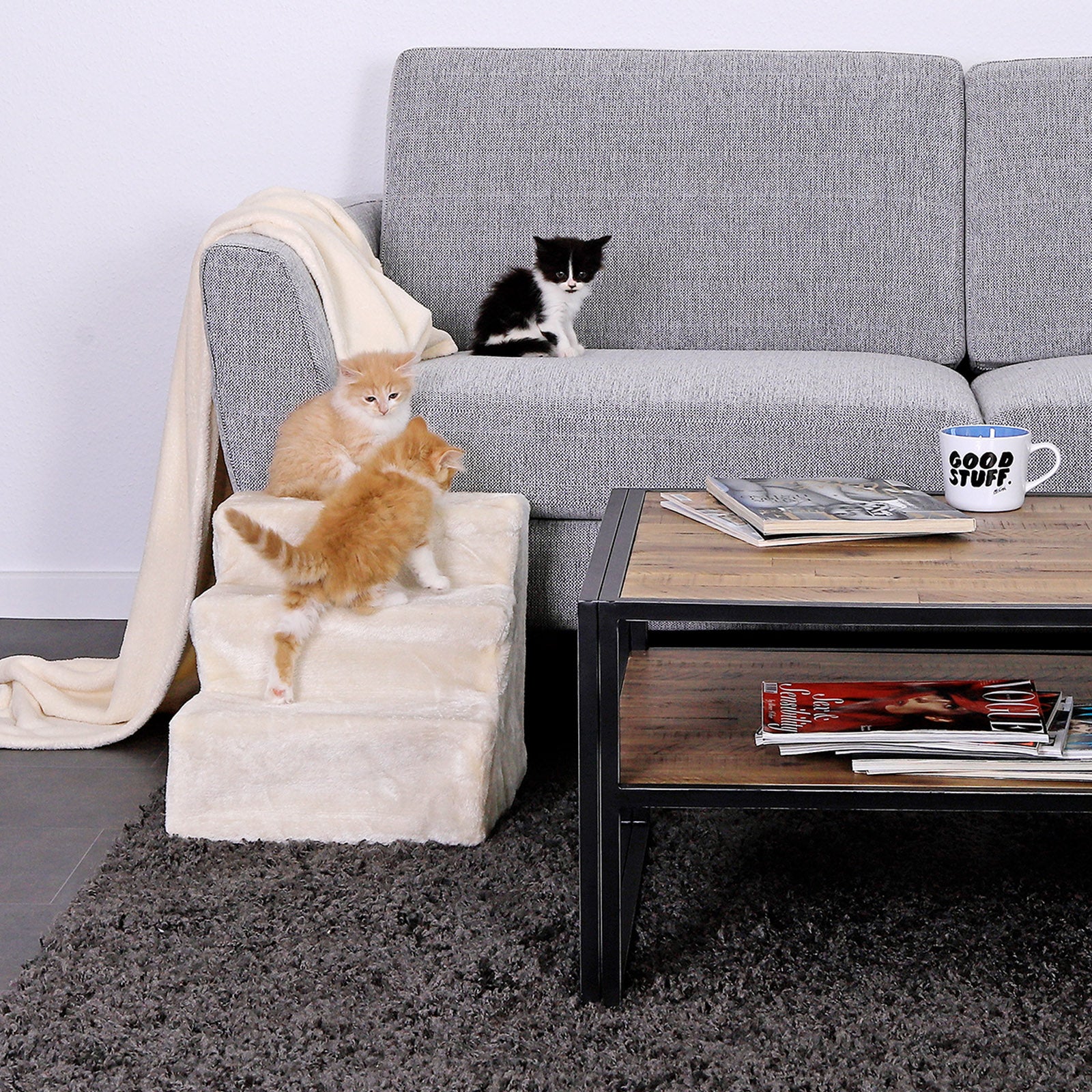 Escalier pour chat avec housse en peluche